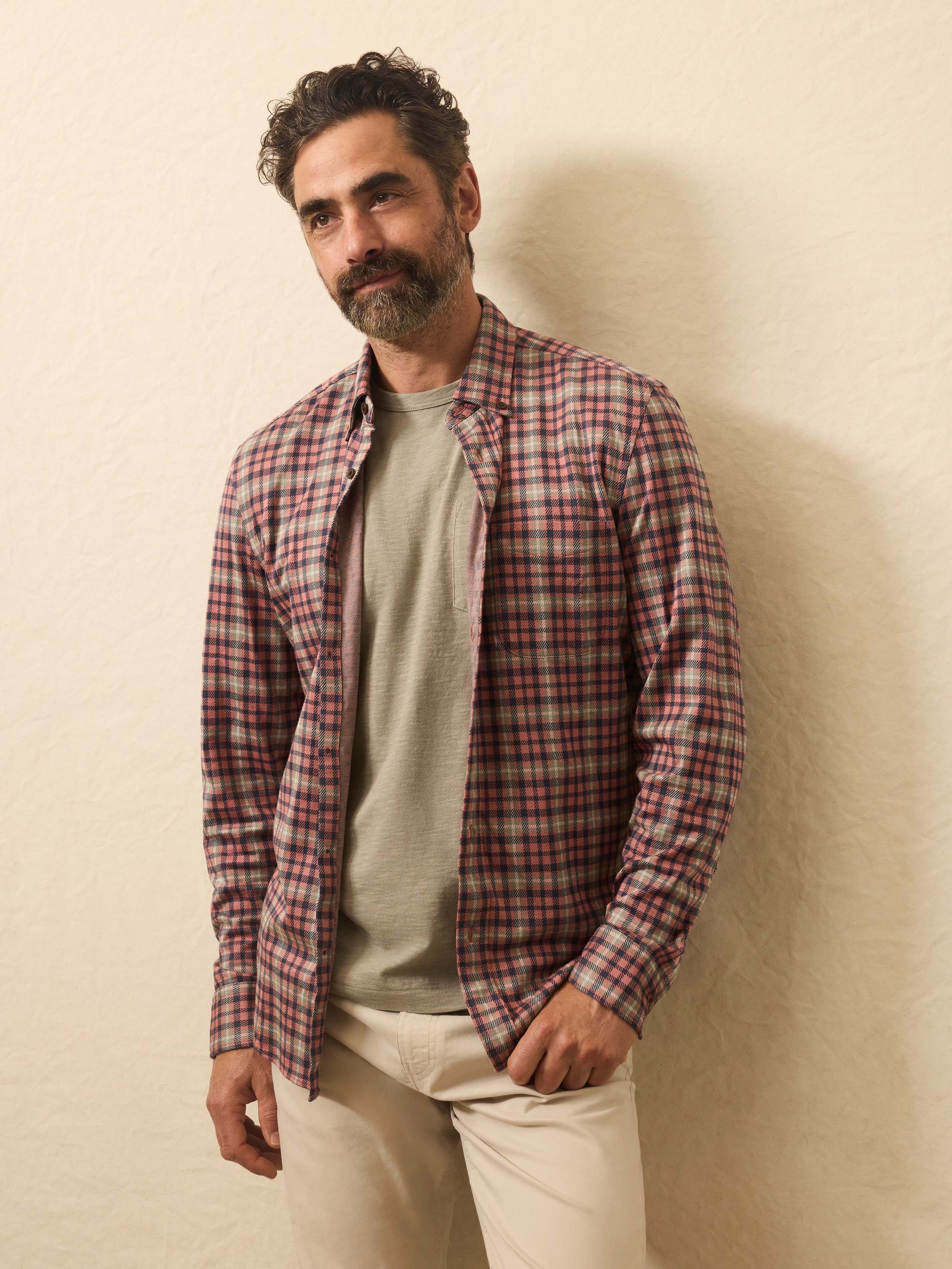 Coastline Knit Shirt - Redstone Forest Plaid | Faherty Brand