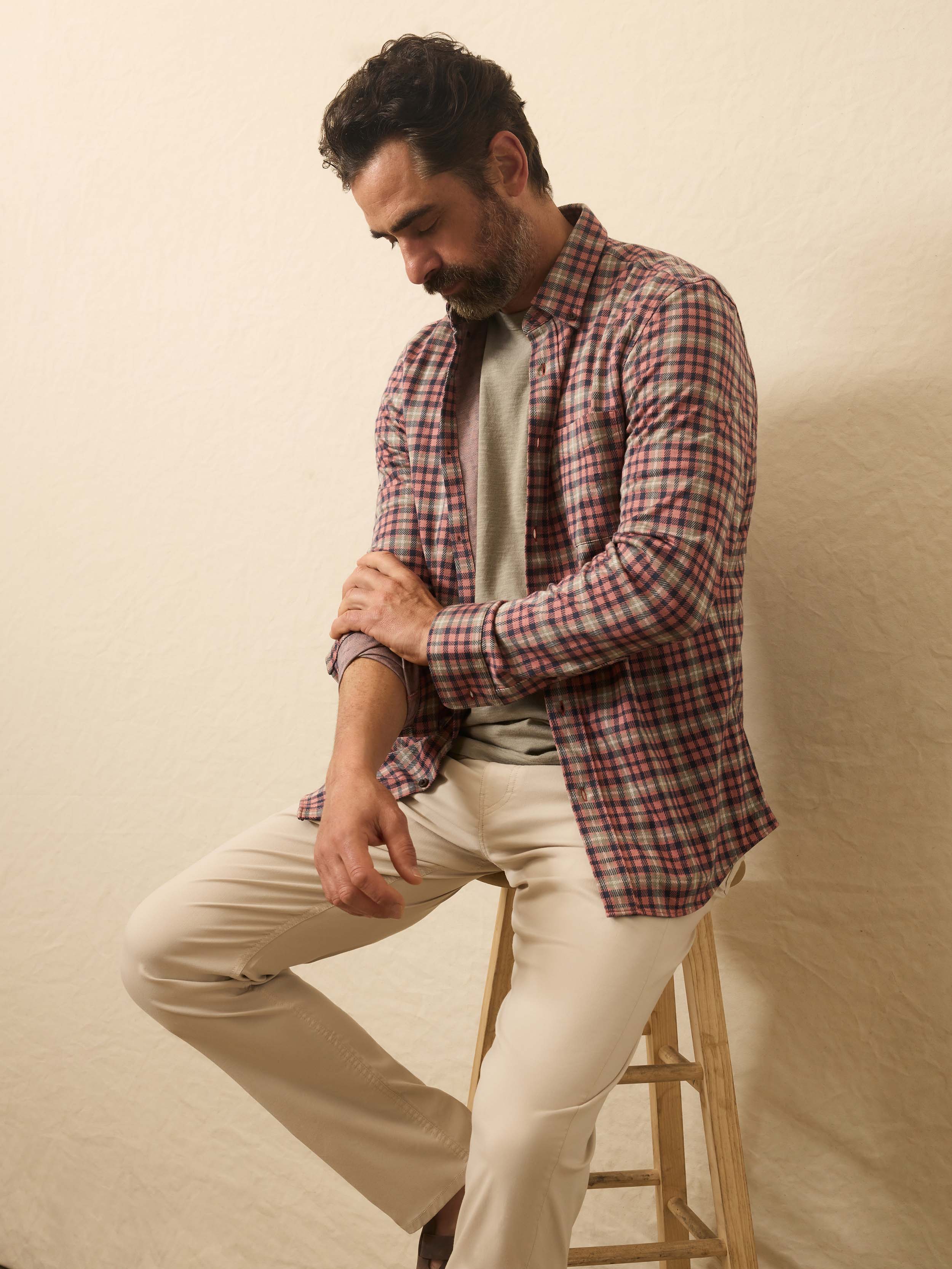 Coastline Knit Shirt - Redstone Forest Plaid | Faherty Brand