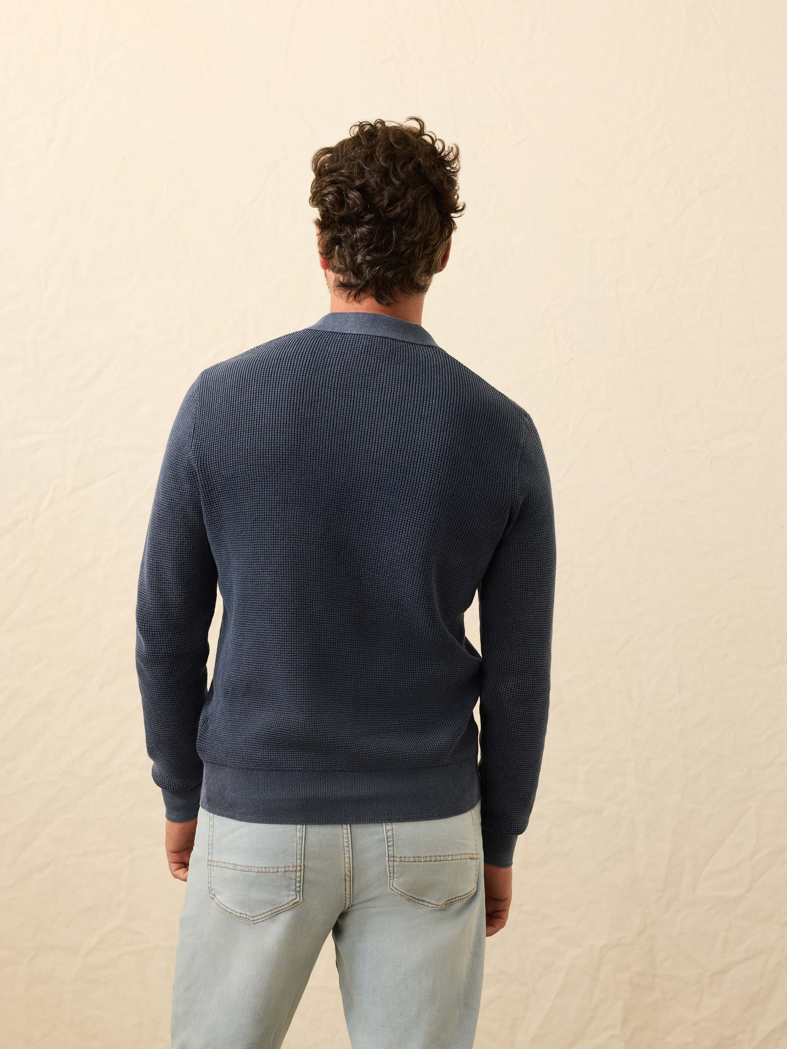 Long-Sleeve Sunwashed Sweater Polo - Blue Nights | Faherty Brand