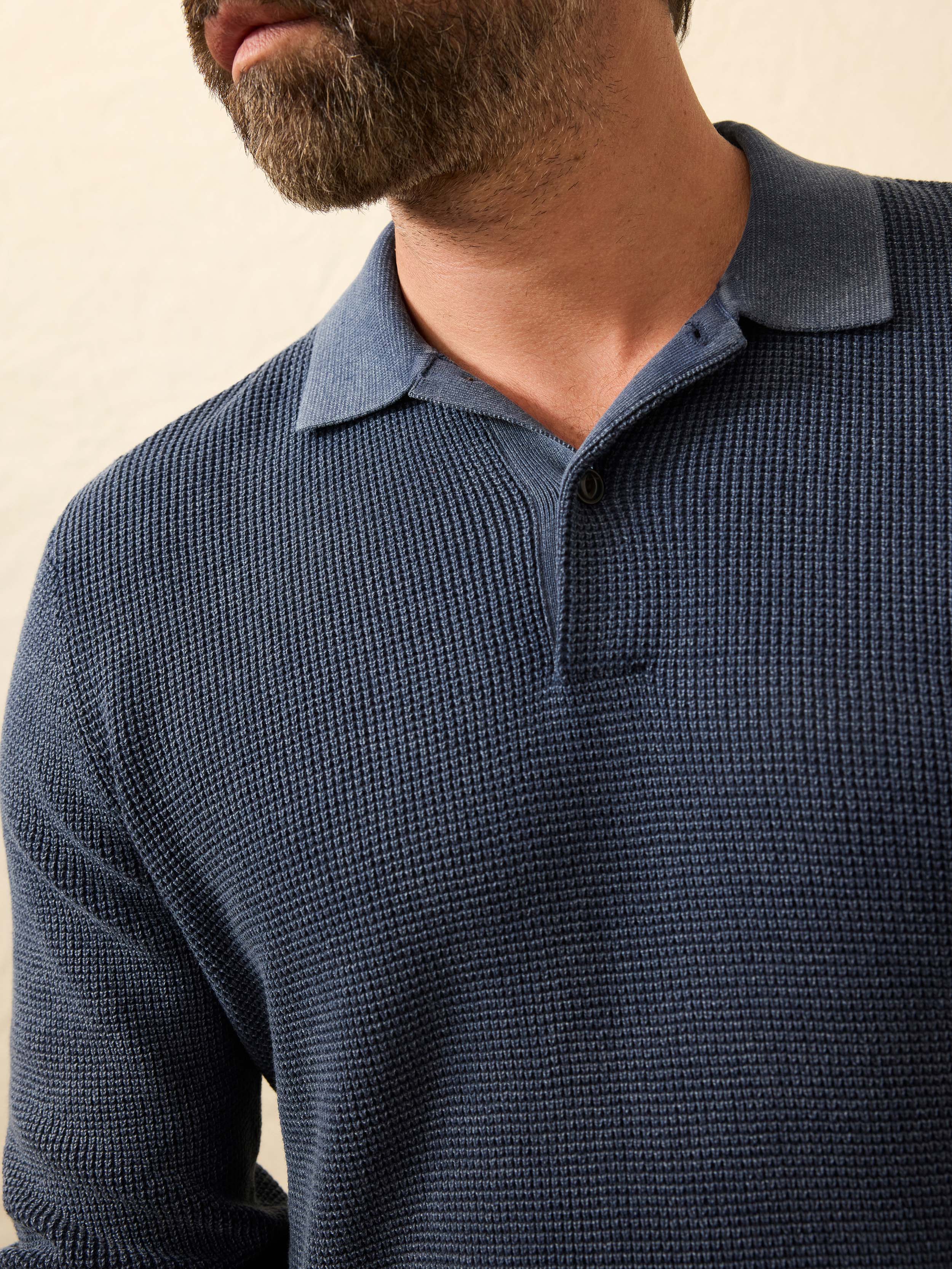 Long-Sleeve Sunwashed Sweater Polo - Blue Nights | Faherty Brand