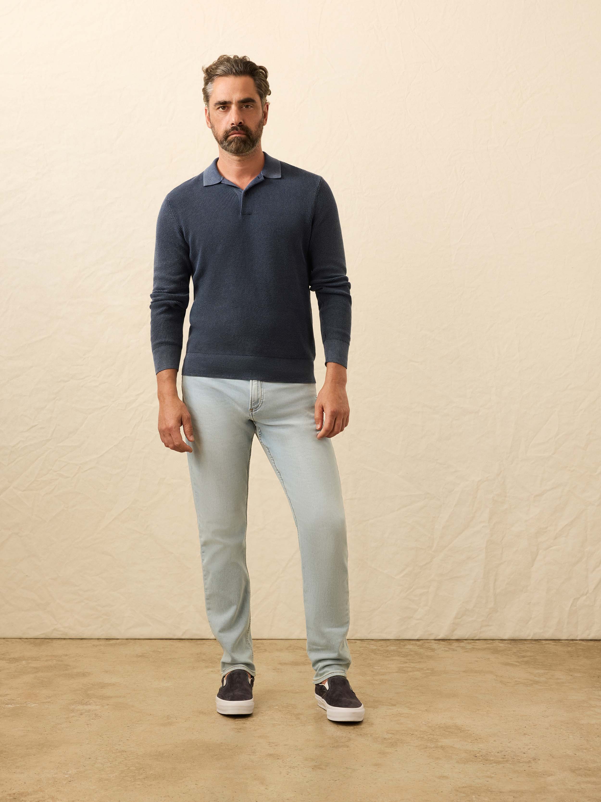 Long-Sleeve Sunwashed Sweater Polo - Blue Nights | Faherty Brand