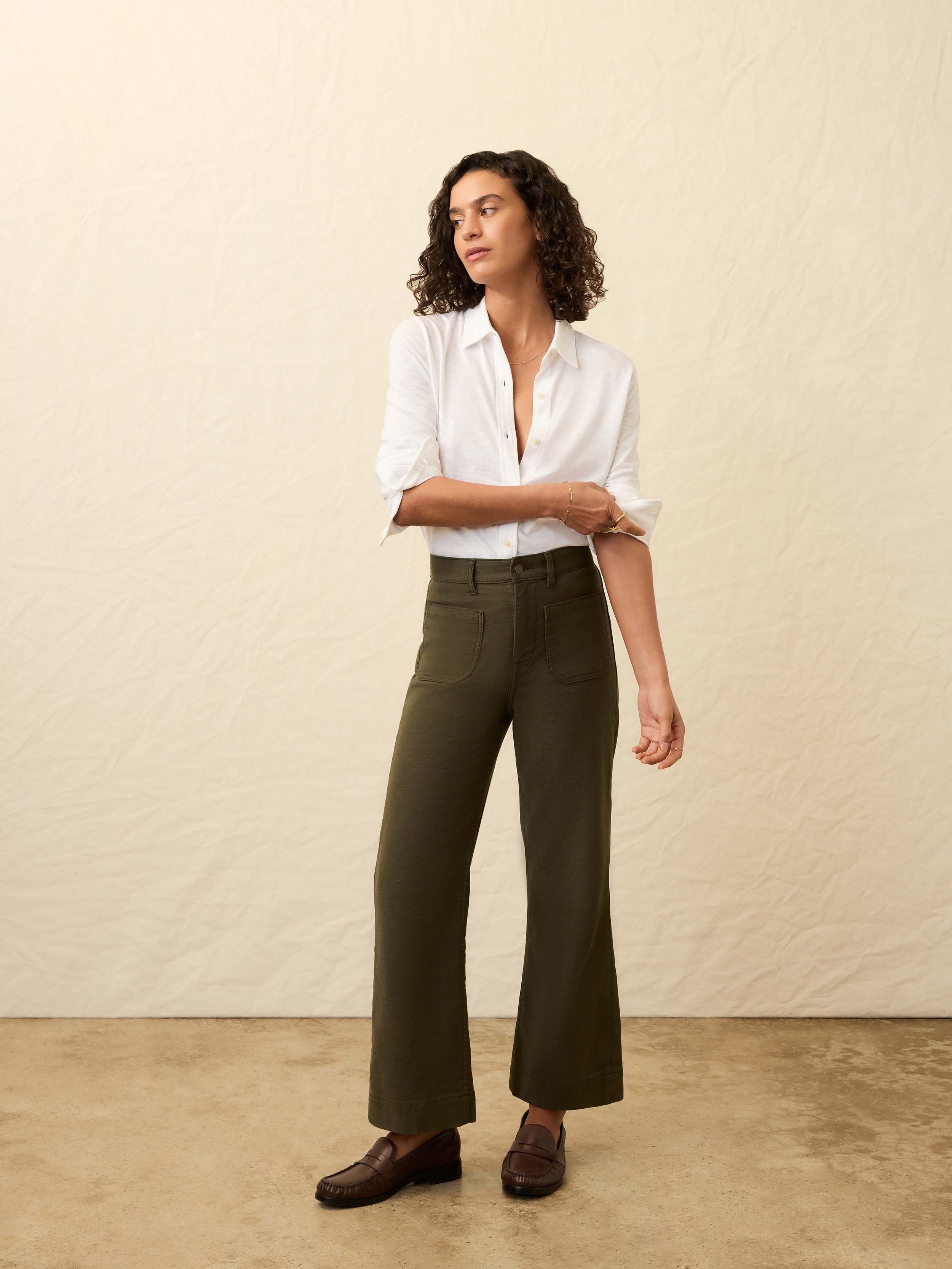Stretch Terry Patch Pocket Ankle Pant - Forest Olive | Faherty Brand