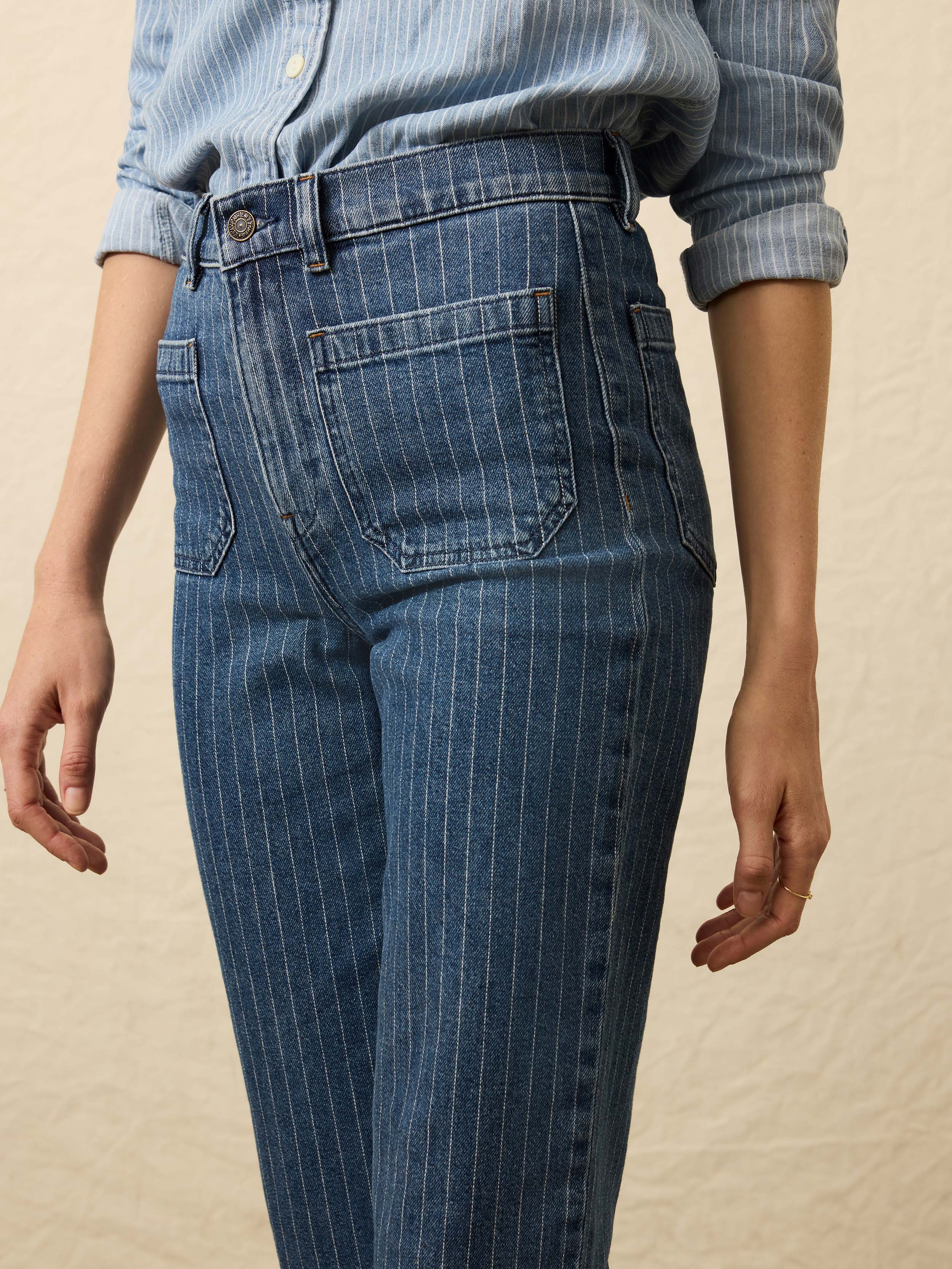 Sunwashed Denim Patch Pocket Pant - Dusk Stripe Wash | Faherty Brand