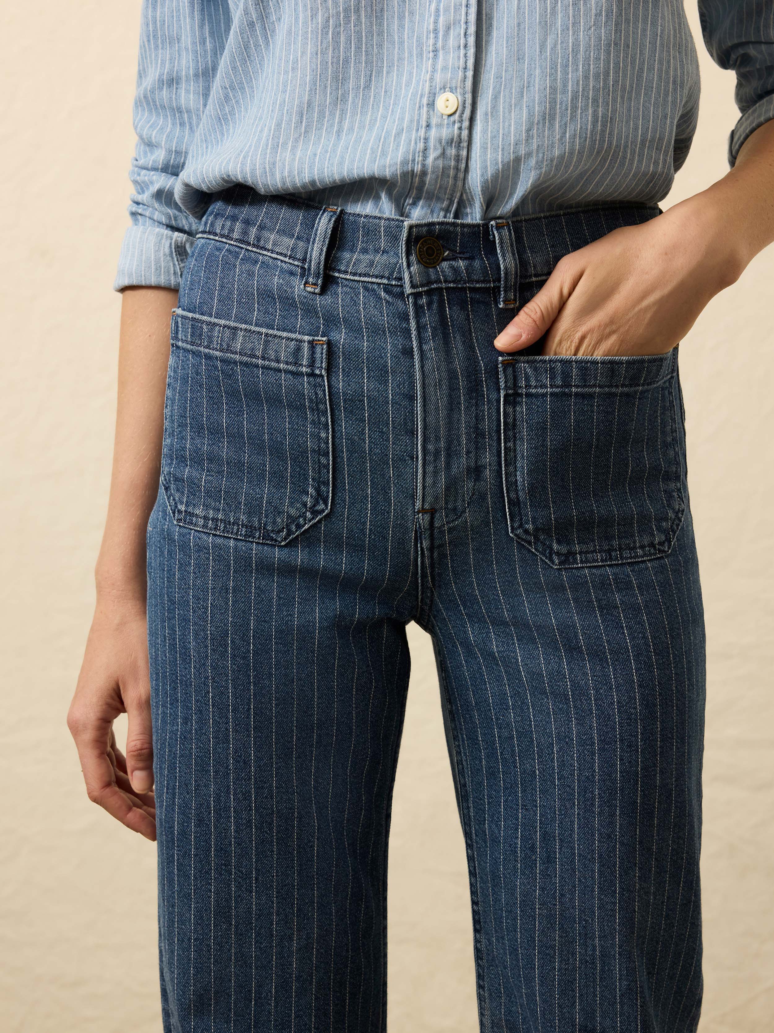 Sunwashed Denim Patch Pocket Pant - Dusk Stripe Wash | Faherty Brand