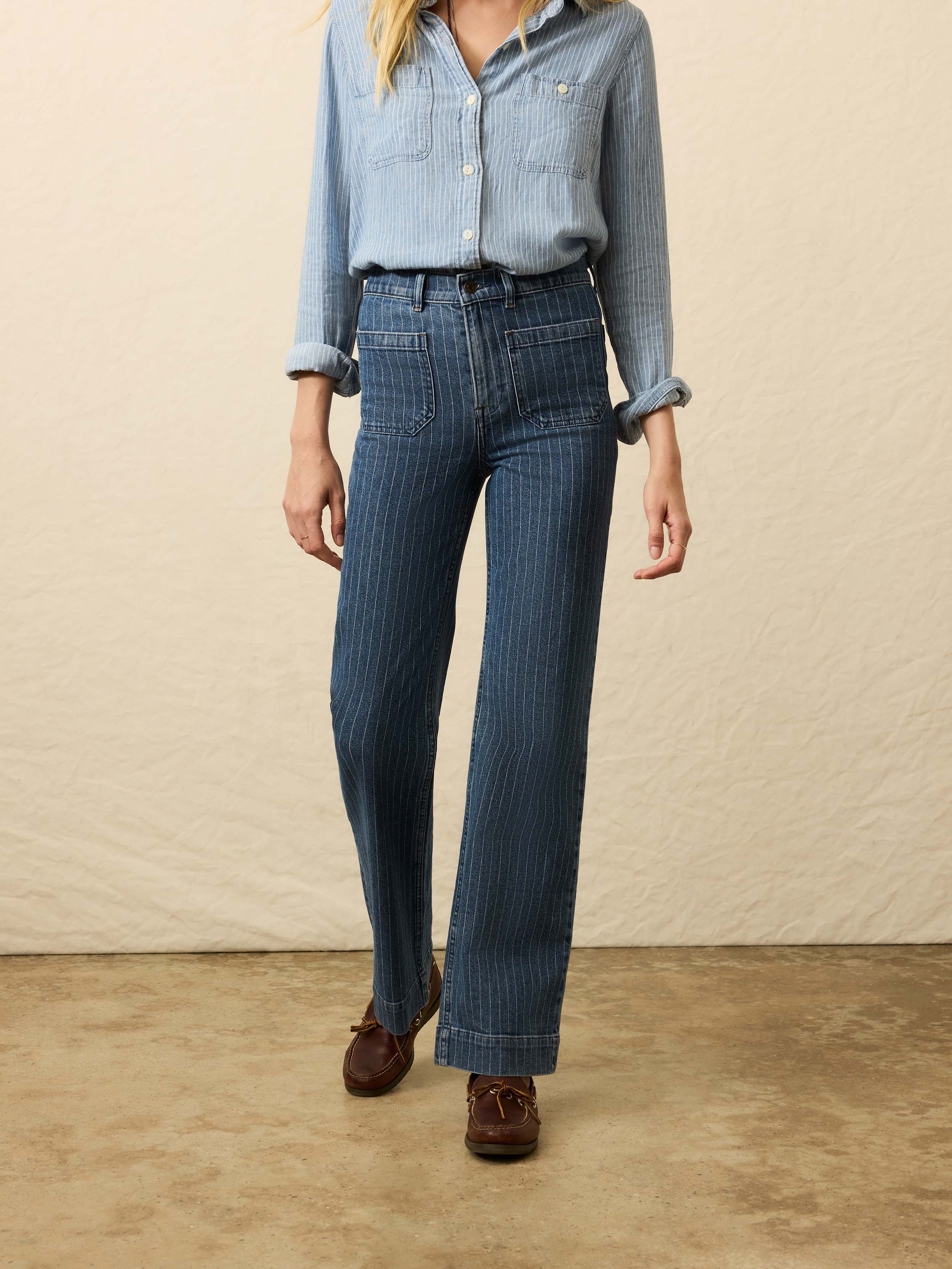 Sunwashed Denim Patch Pocket Pant - Dusk Stripe Wash | Faherty Brand