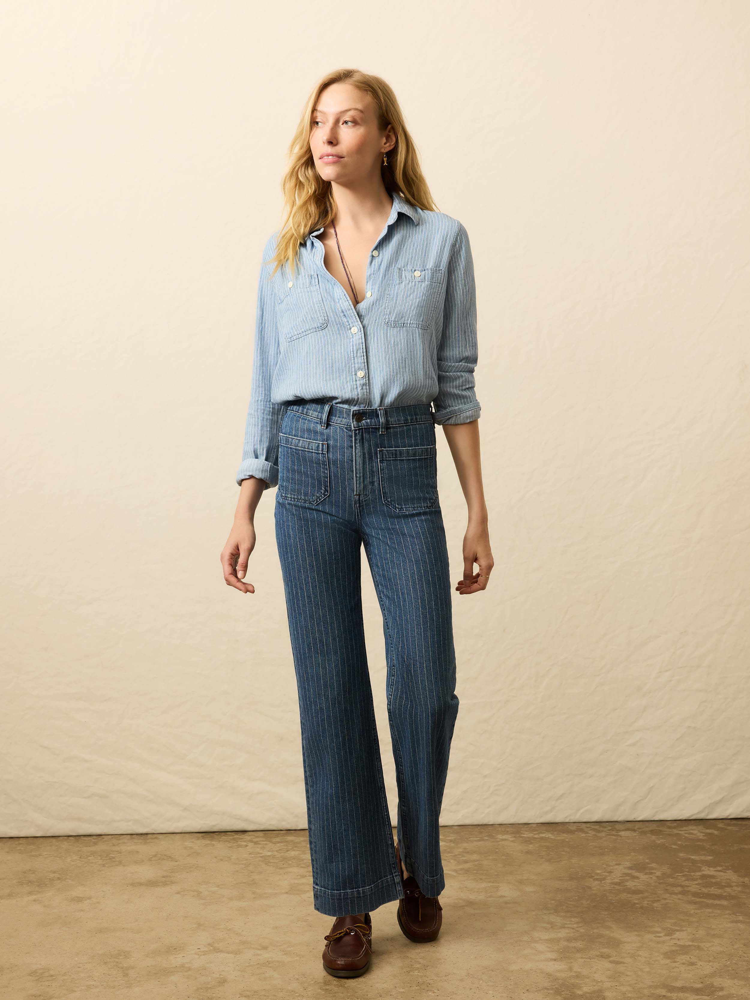 Sunwashed Denim Patch Pocket Pant - Dusk Stripe Wash | Faherty Brand