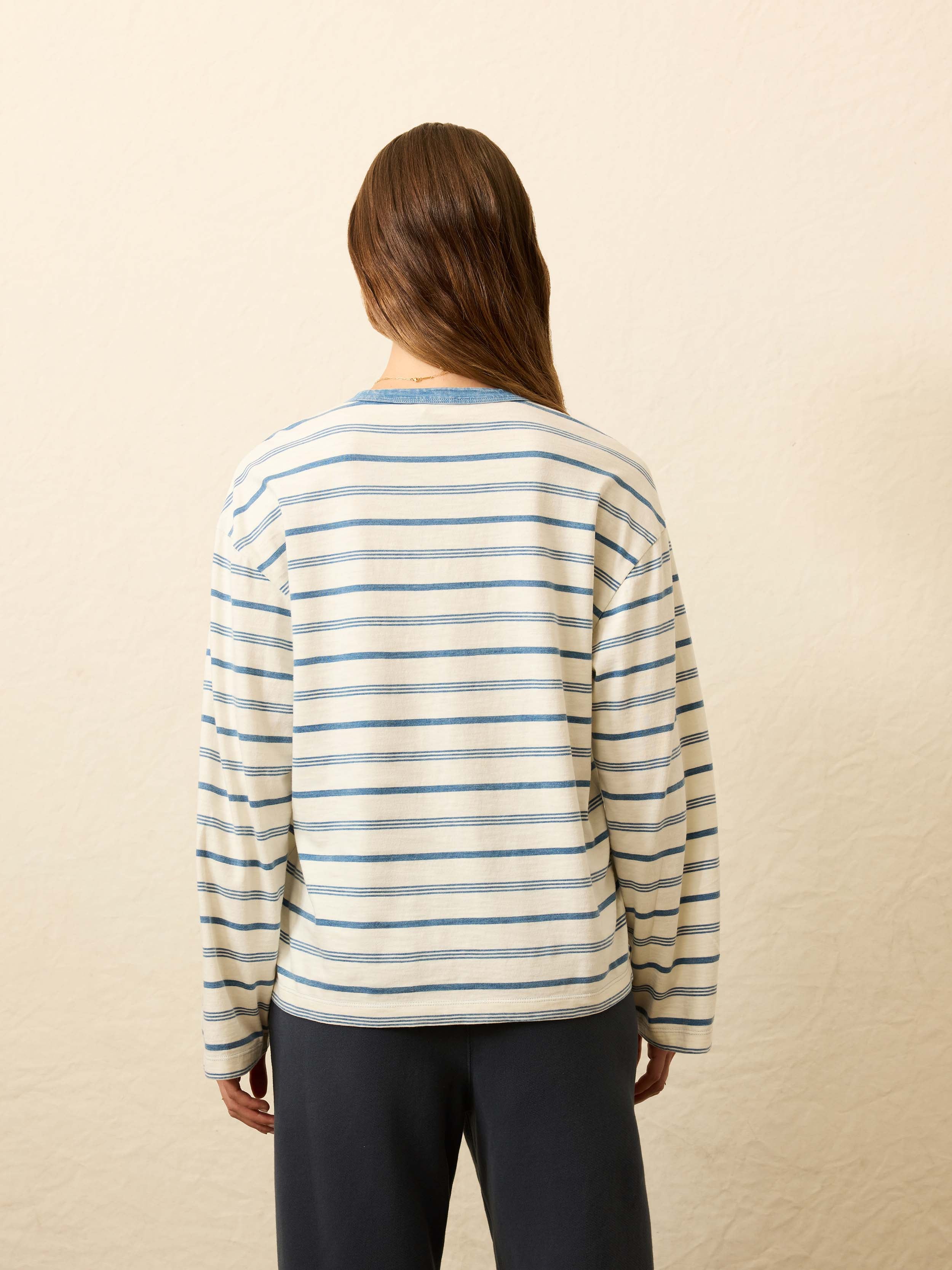 Sunwashed Long-Sleeve Retro Tee - Indigo Tidelines | Faherty Brand