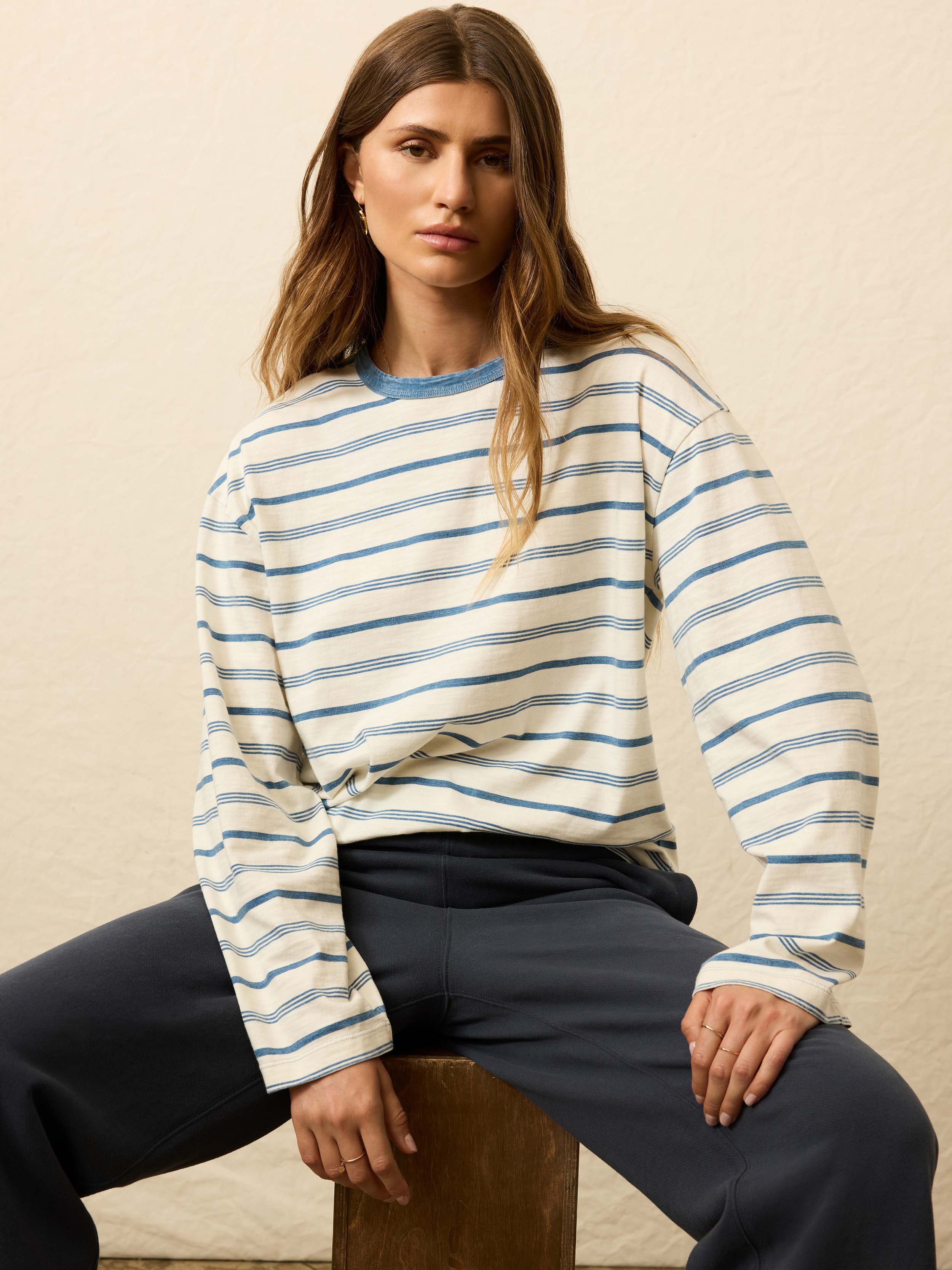 Sunwashed Long-Sleeve Retro Tee - Indigo Tidelines | Faherty Brand
