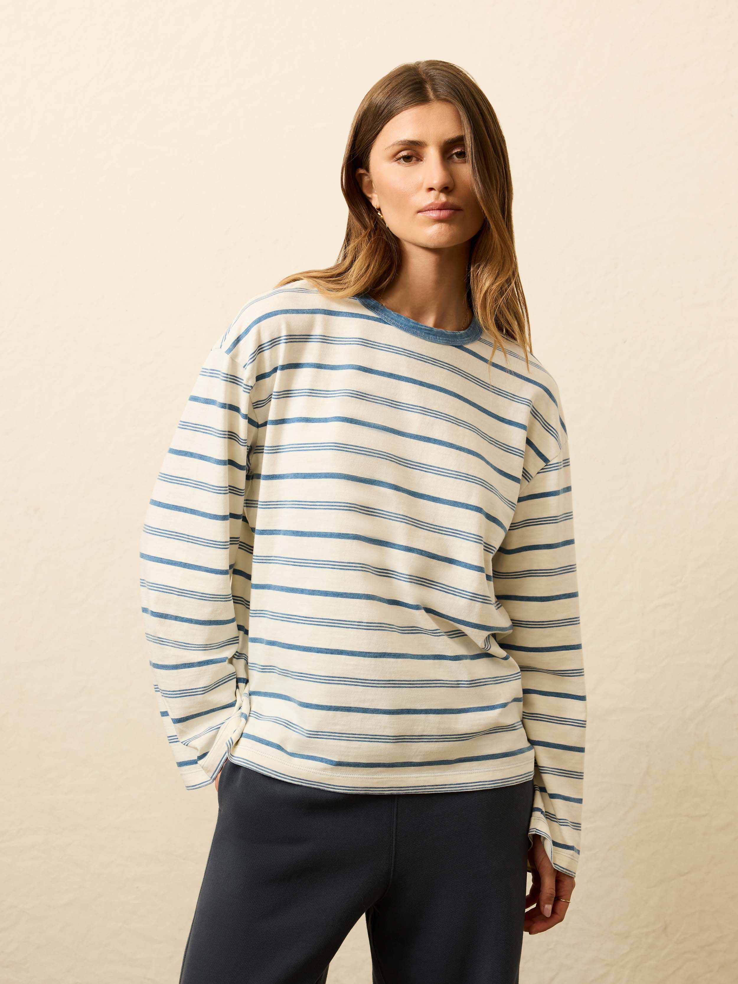 Sunwashed Long-Sleeve Retro Tee - Indigo Tidelines | Faherty Brand