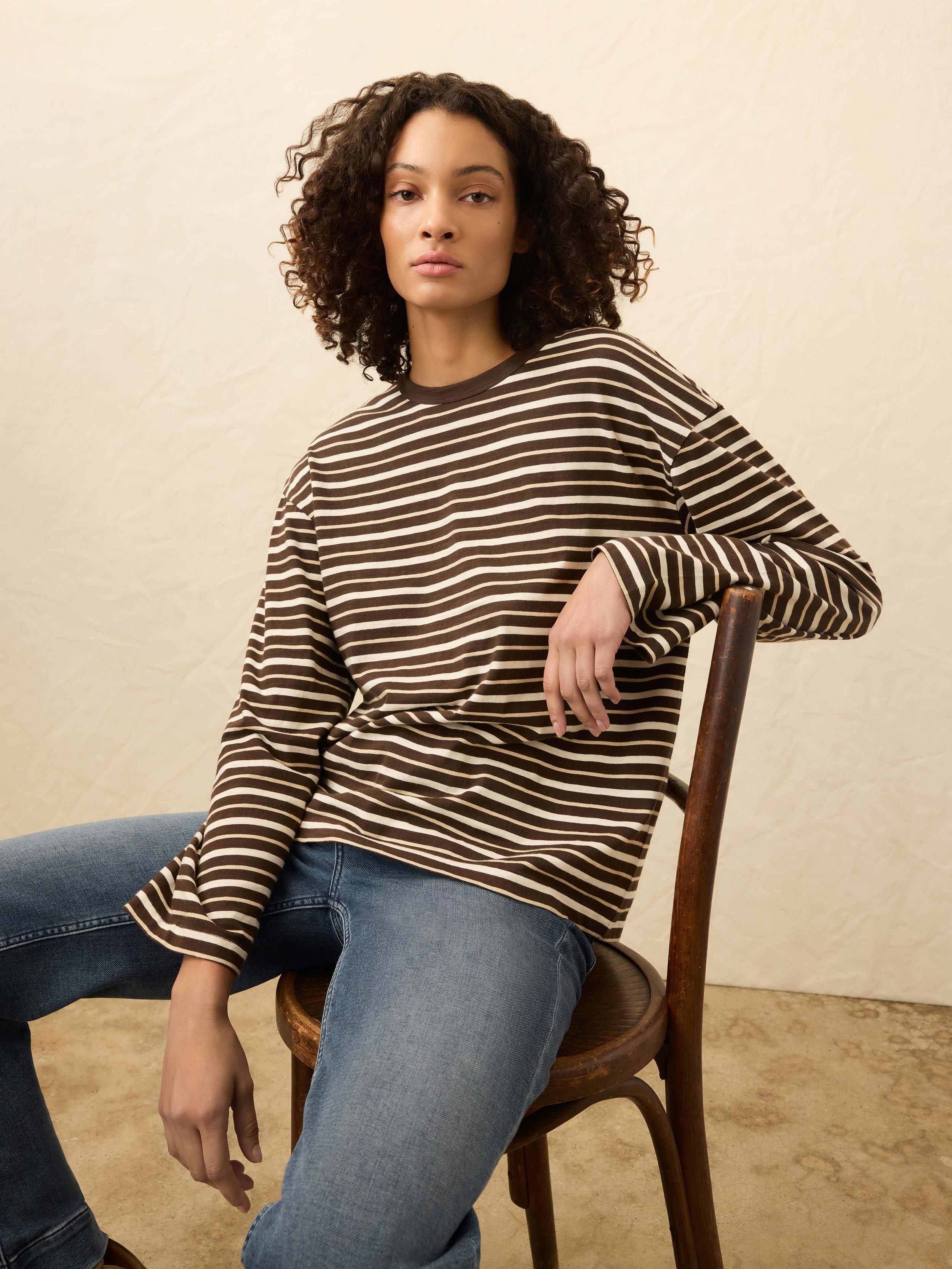 Sunwashed Long-Sleeve Retro Tee - Sand Drift Stripe | Faherty Brand