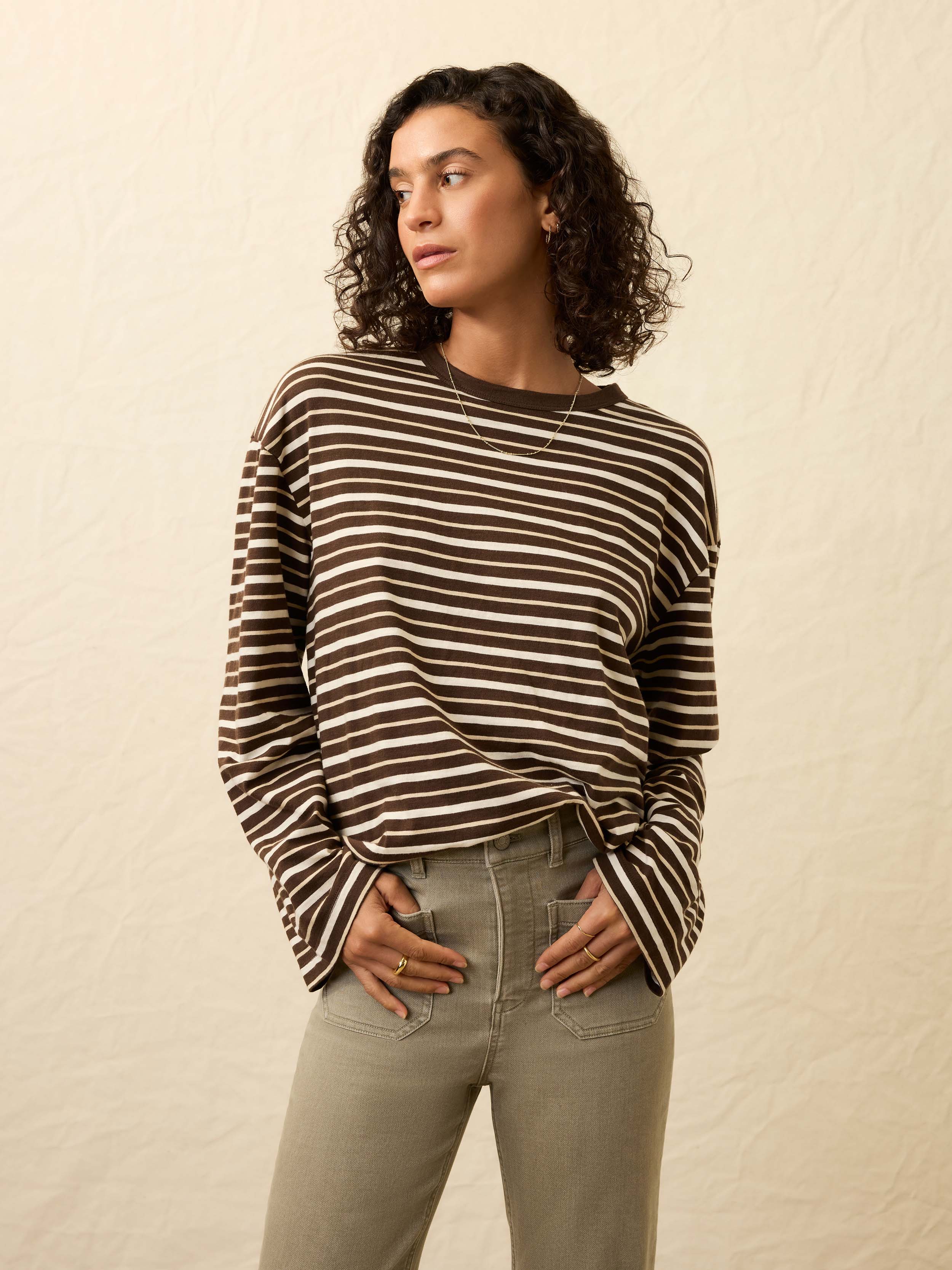 Sunwashed Long-Sleeve Retro Tee - Sand Drift Stripe | Faherty Brand
