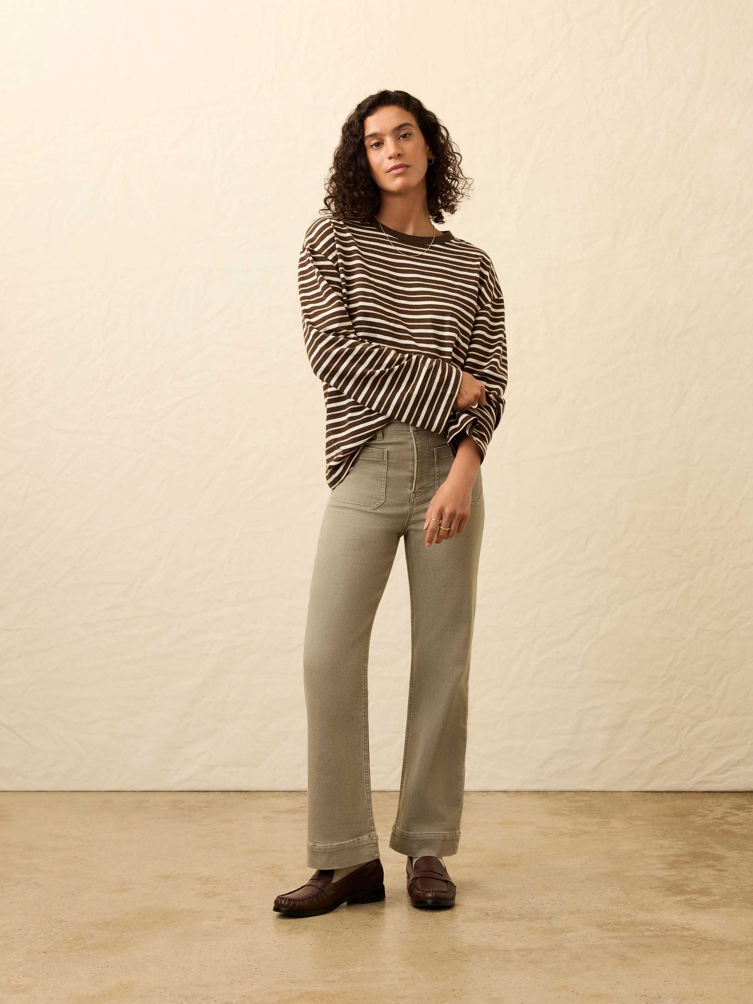 Sunwashed Long-Sleeve Retro Tee - Sand Drift Stripe | Faherty Brand