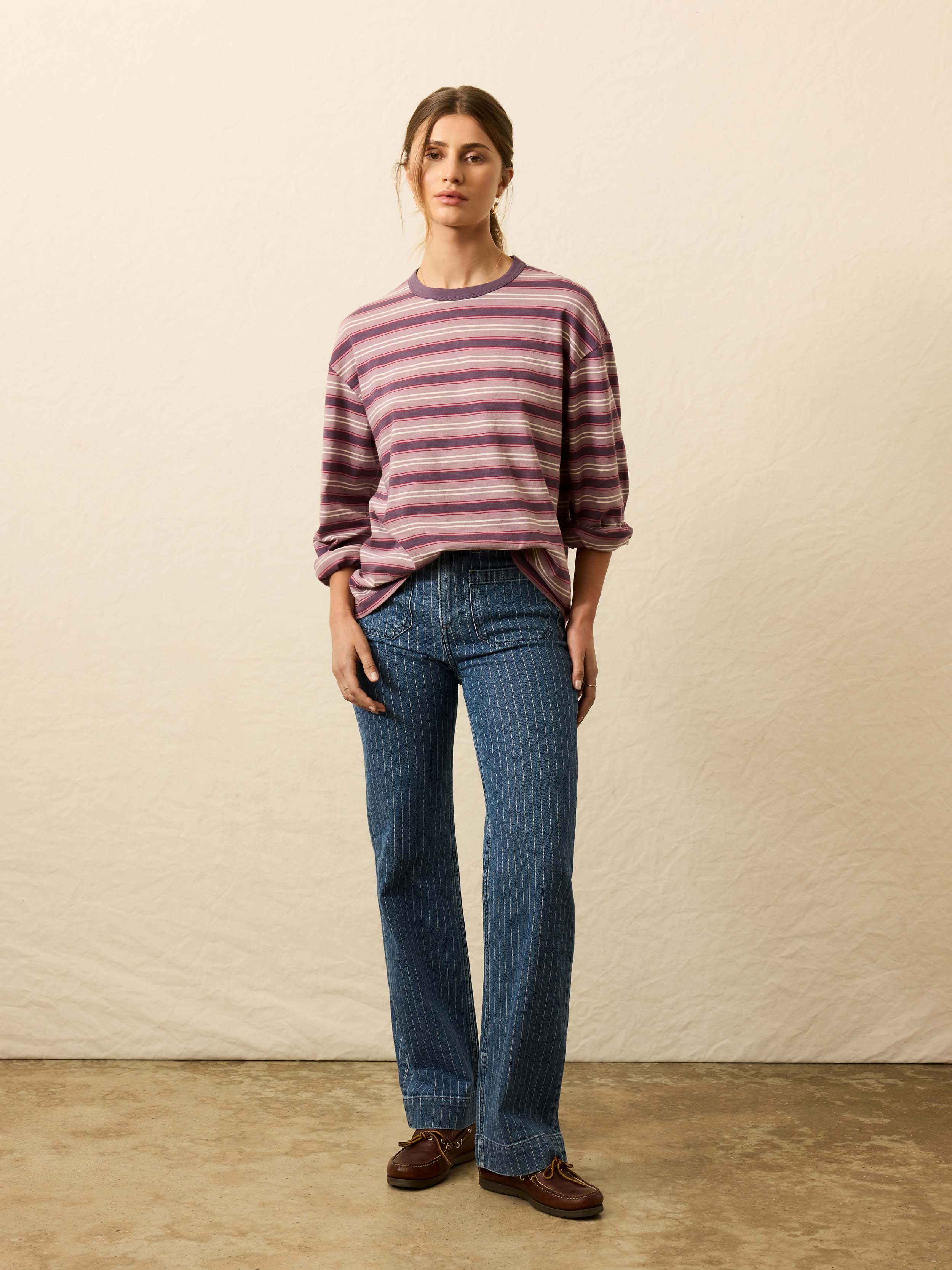 Sunwashed Long-Sleeve Retro Tee - Plum Berry Stripe | Faherty Brand