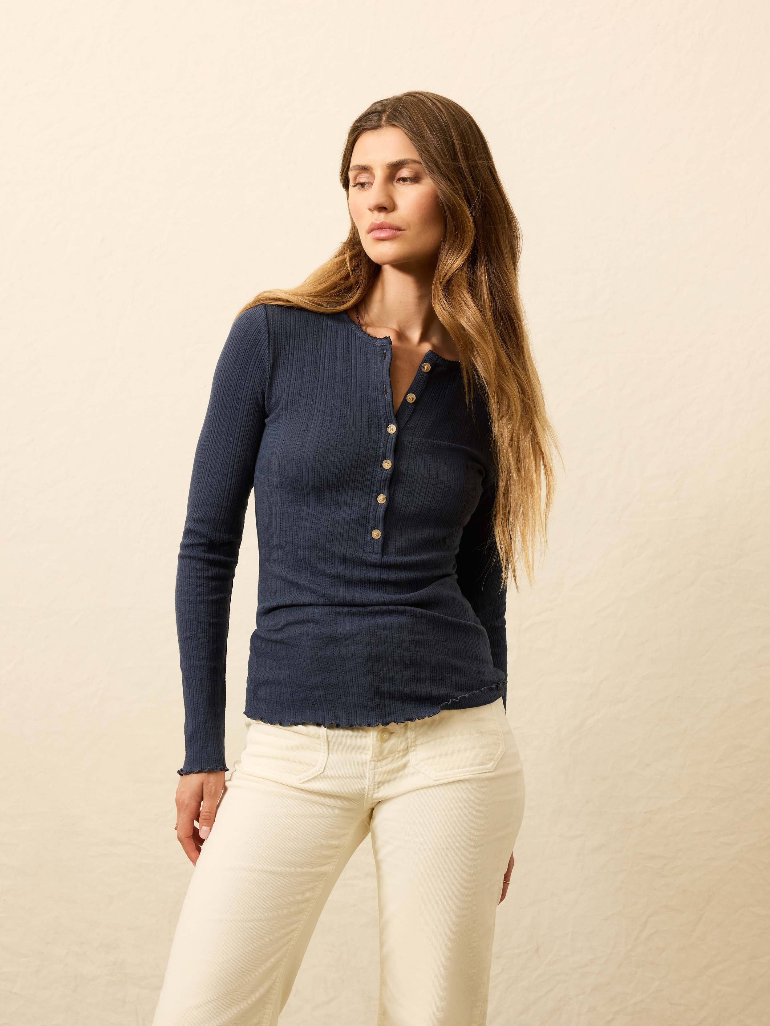 Paradise Pointelle Henley - Blue Nights | Faherty Brand