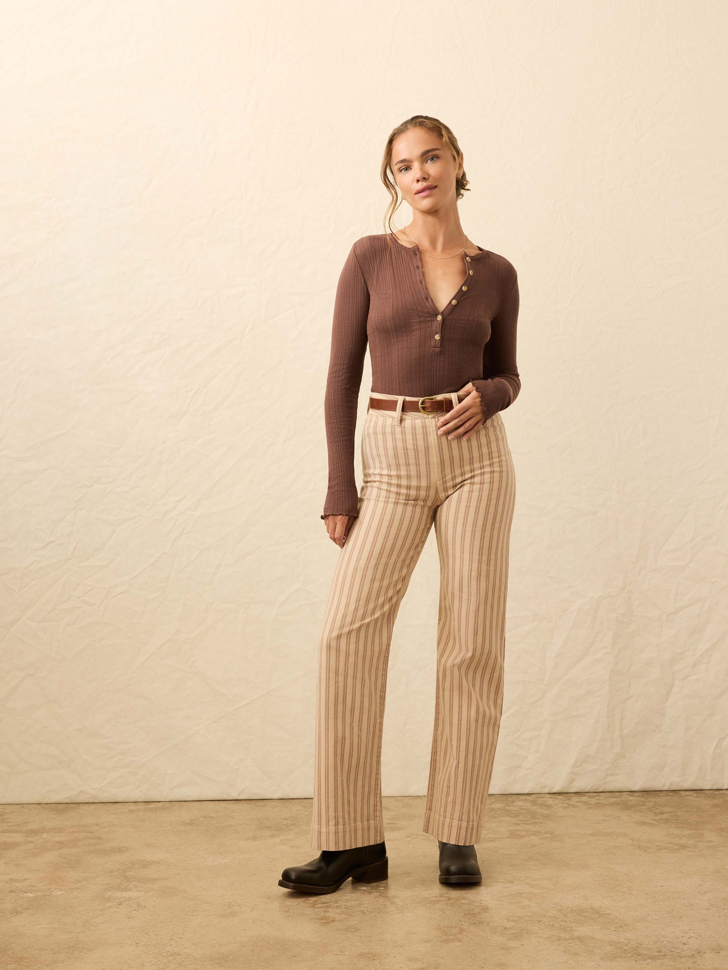 Paradise Pointelle Henley - Chocolate Brown | Faherty Brand