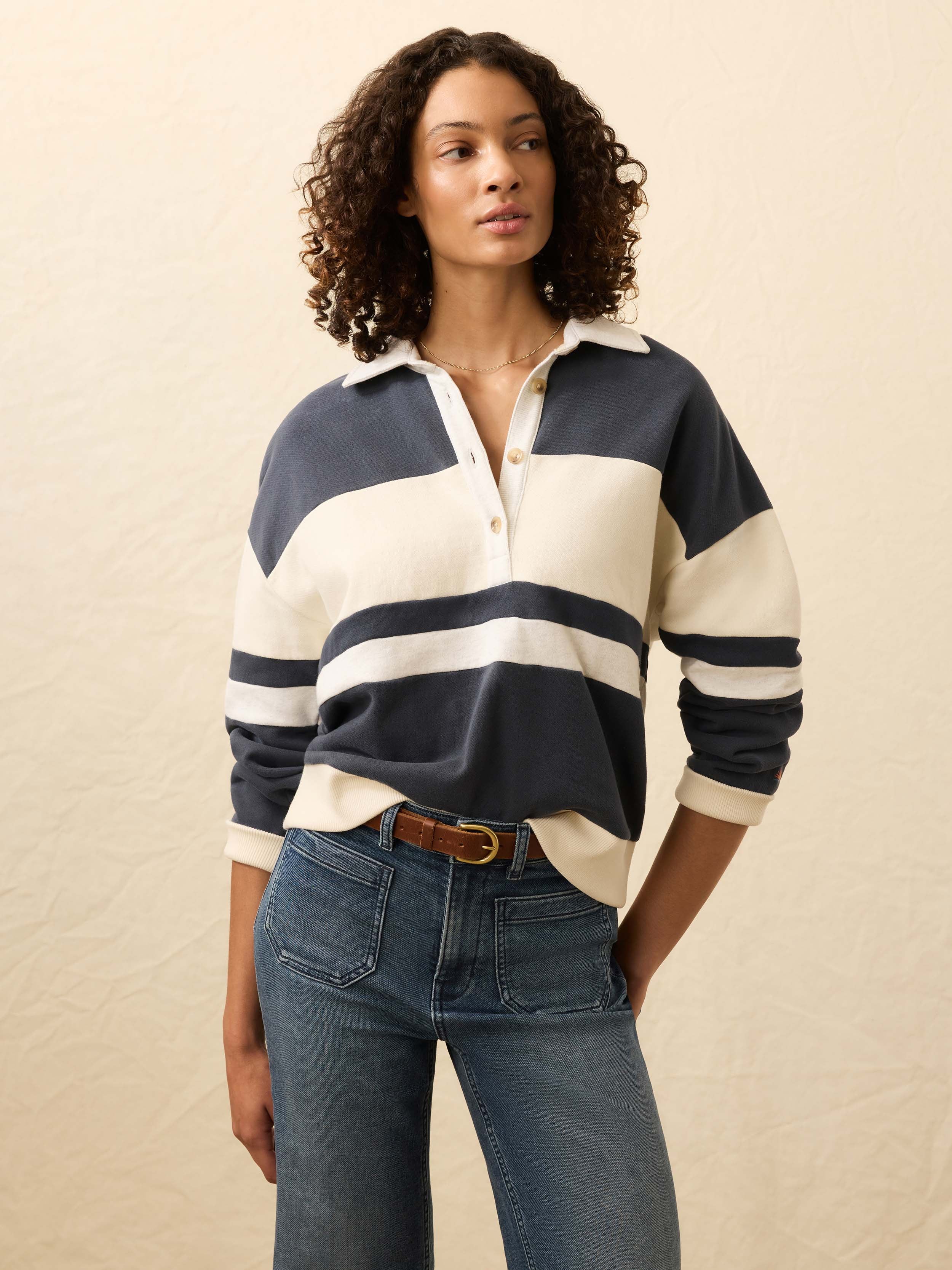 High Standard Fleece Rugby - Retro Moon | Faherty Brand