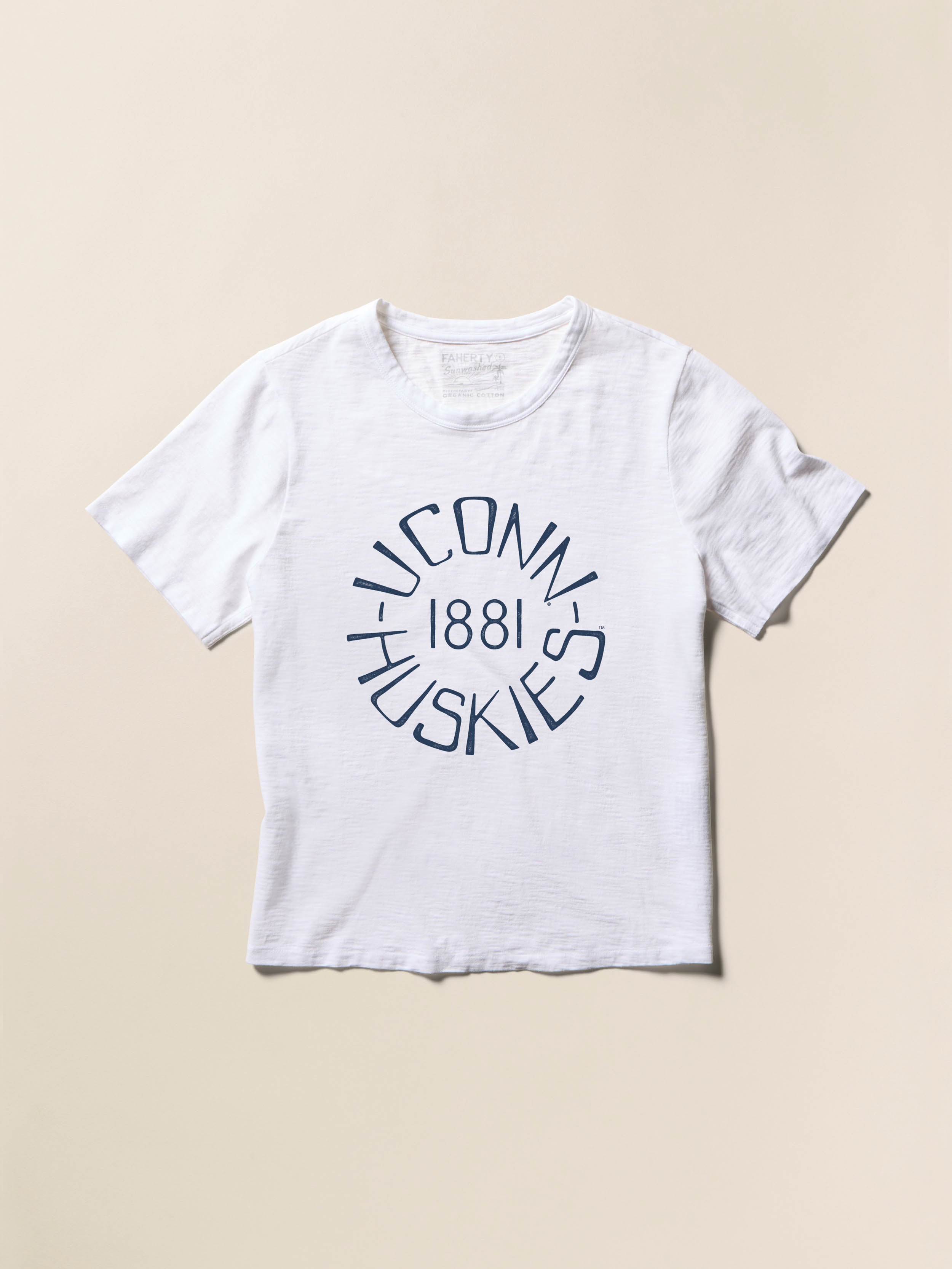 University of Connecticut Sunwashed Essential Tee - White | Faherty Brand