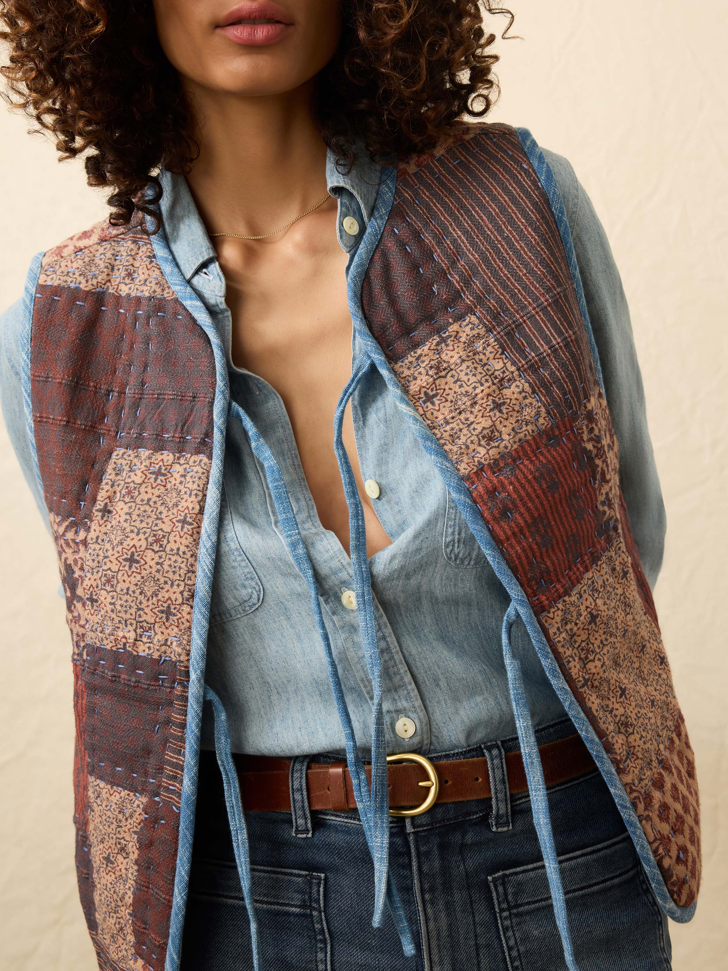 Indigo Quilted Patchwork Vest - Indra Patchwork | Faherty Brand