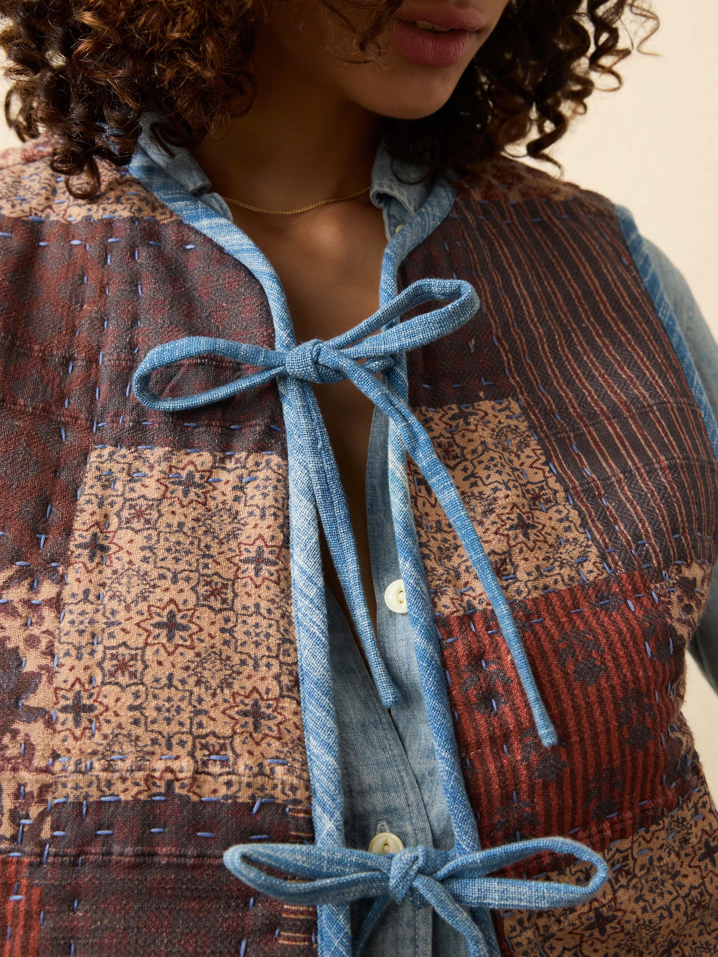 Indigo Quilted Patchwork Vest - Indra Patchwork | Faherty Brand