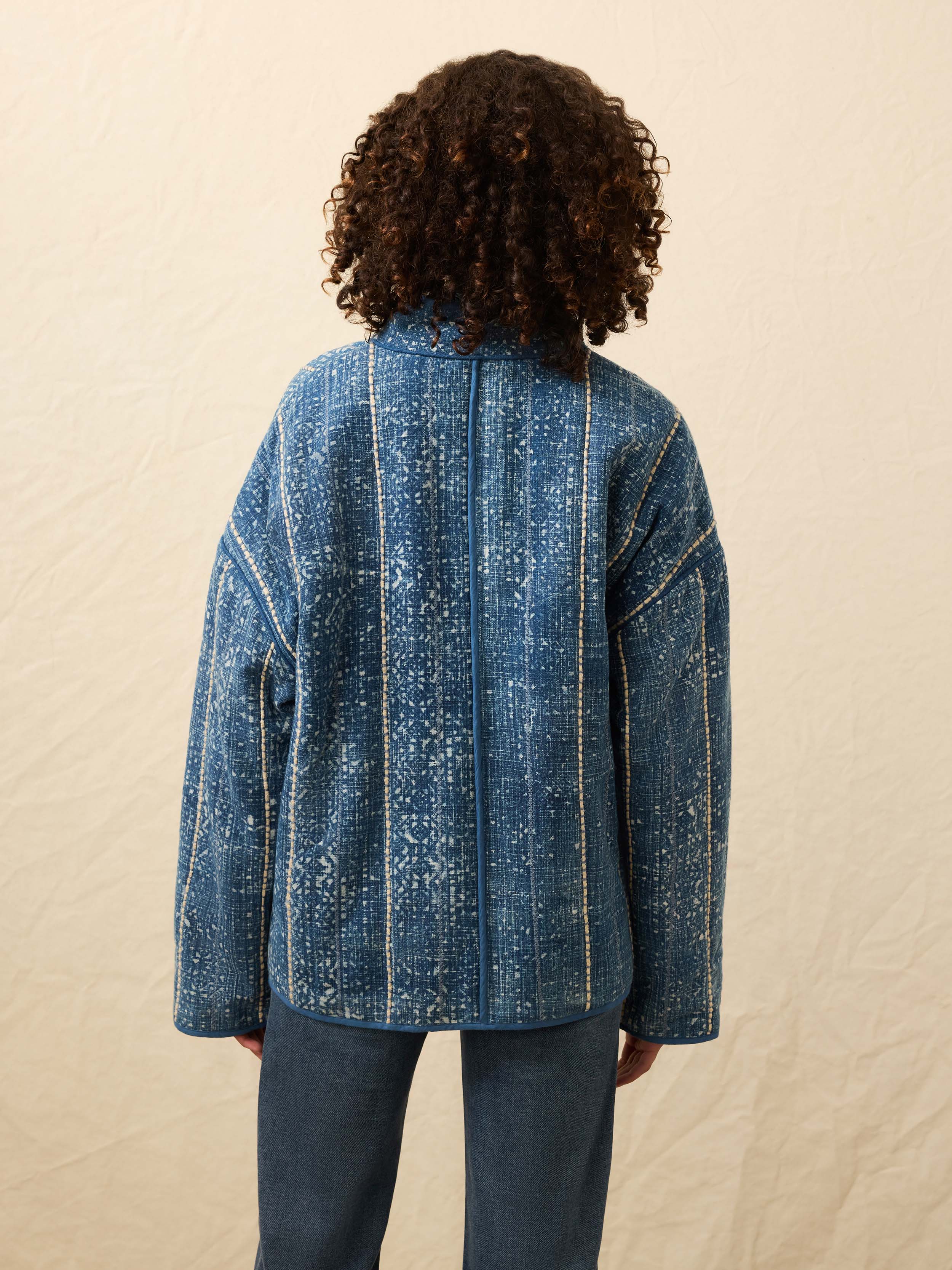 Indigo Quilted Patchwork Jacket - Akola Blockprint | Faherty Brand