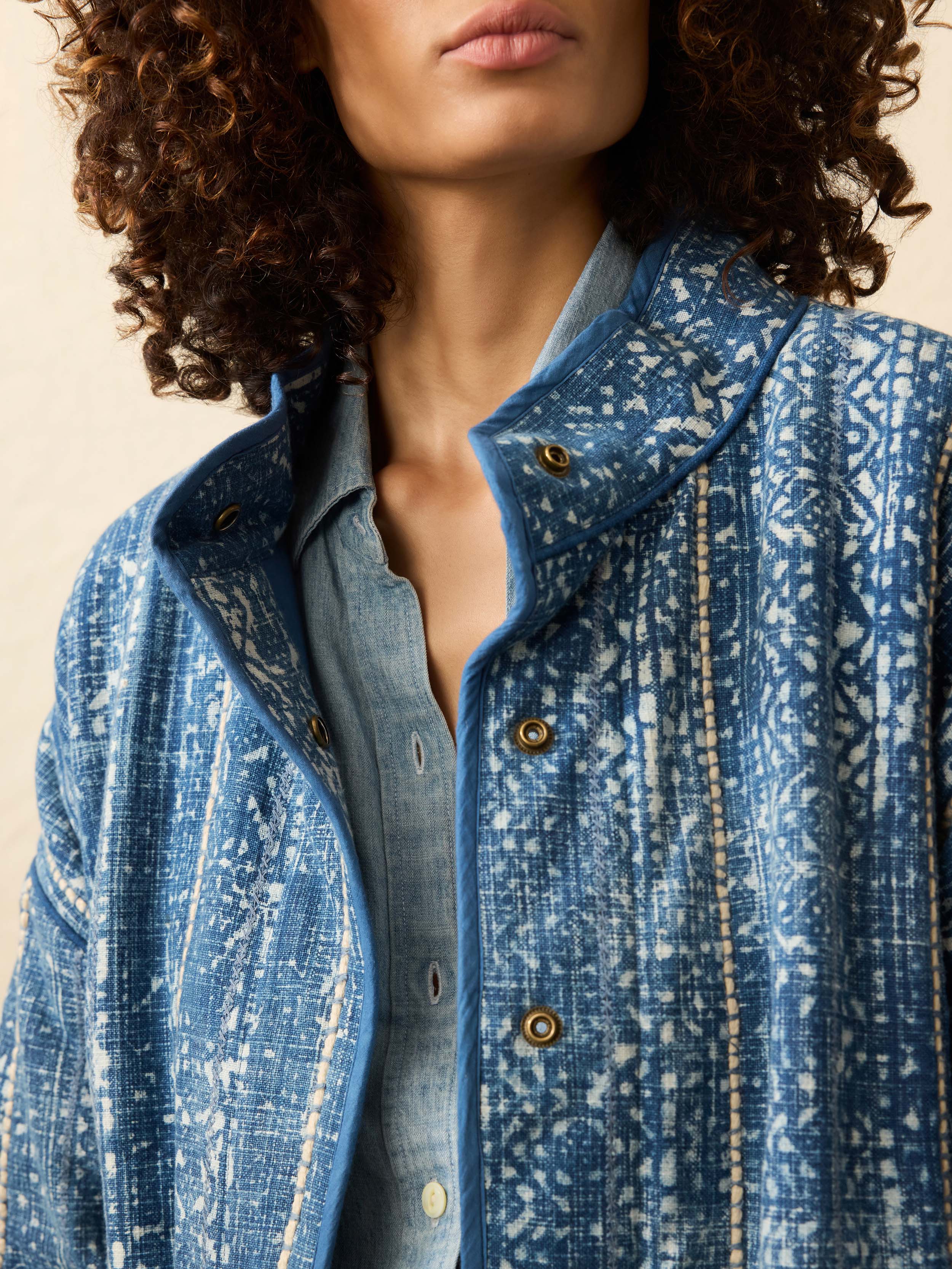 Indigo Quilted Patchwork Jacket - Akola Blockprint | Faherty Brand
