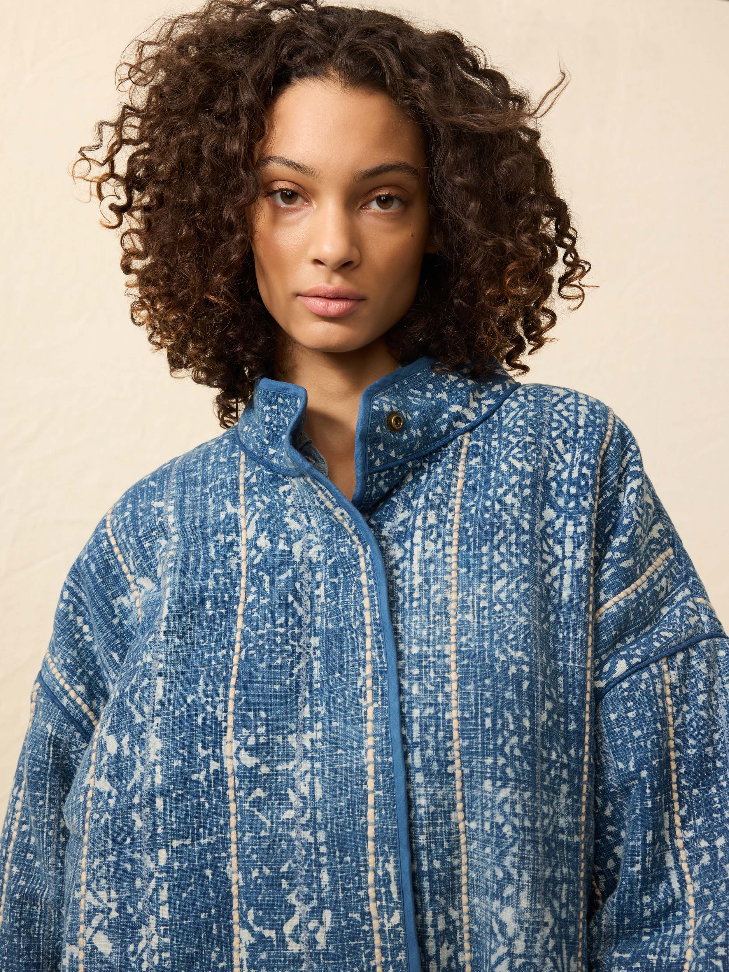 Indigo Quilted Patchwork Jacket - Akola Blockprint | Faherty Brand
