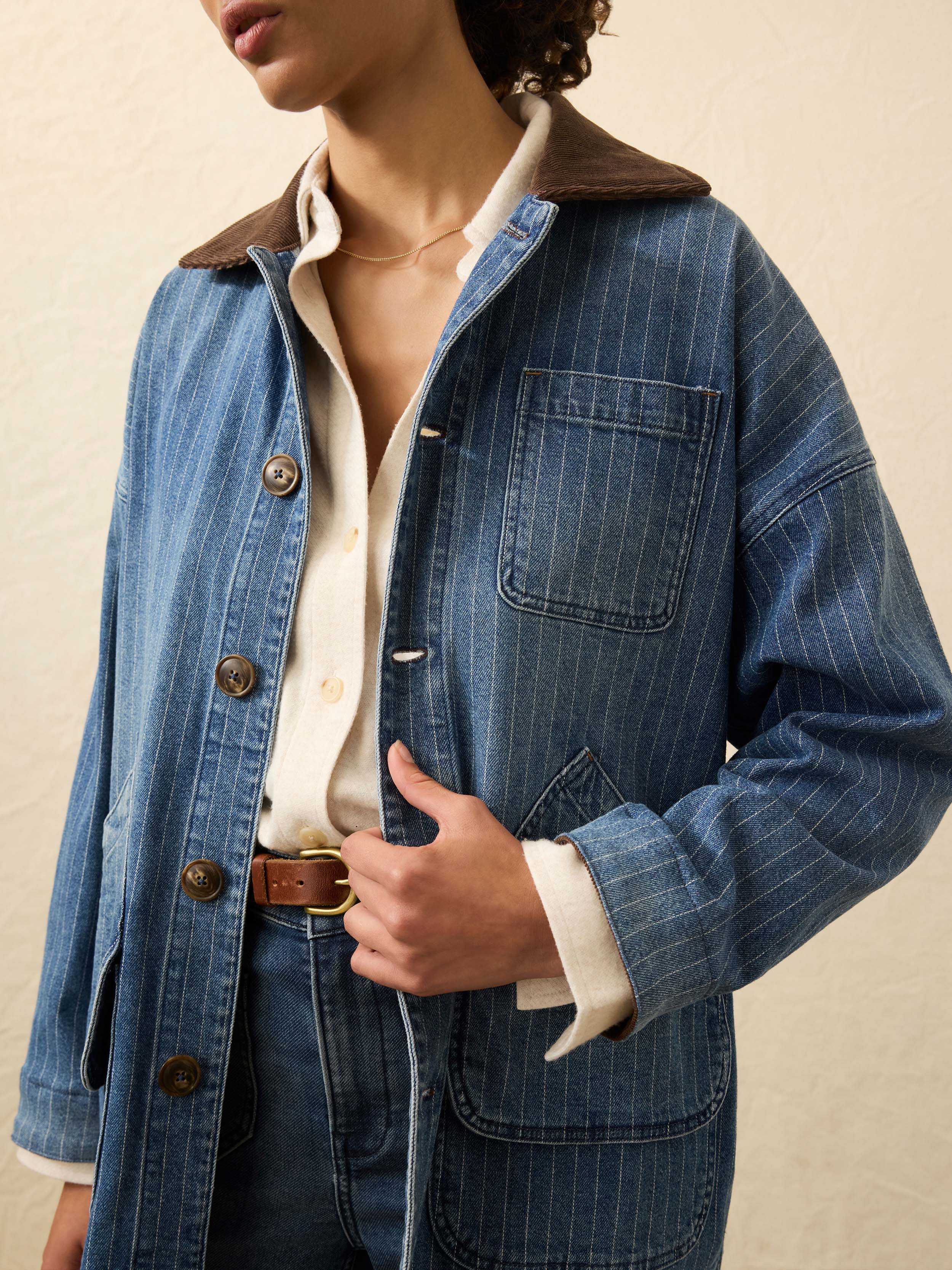 Sunwashed Denim Barn Jacket - Dusk Stripe Wash | Faherty Brand