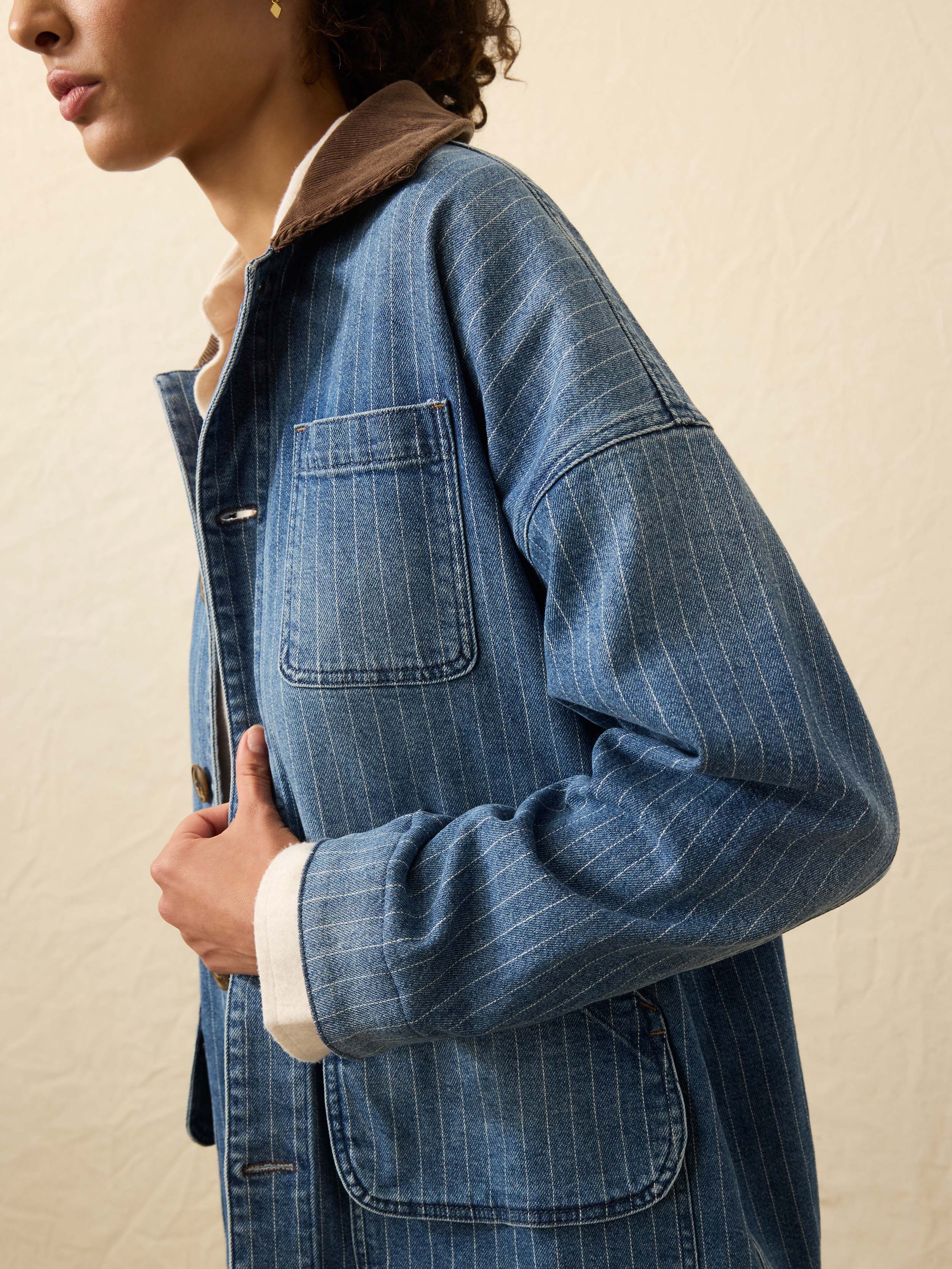 Sunwashed Denim Barn Jacket - Dusk Stripe Wash | Faherty Brand