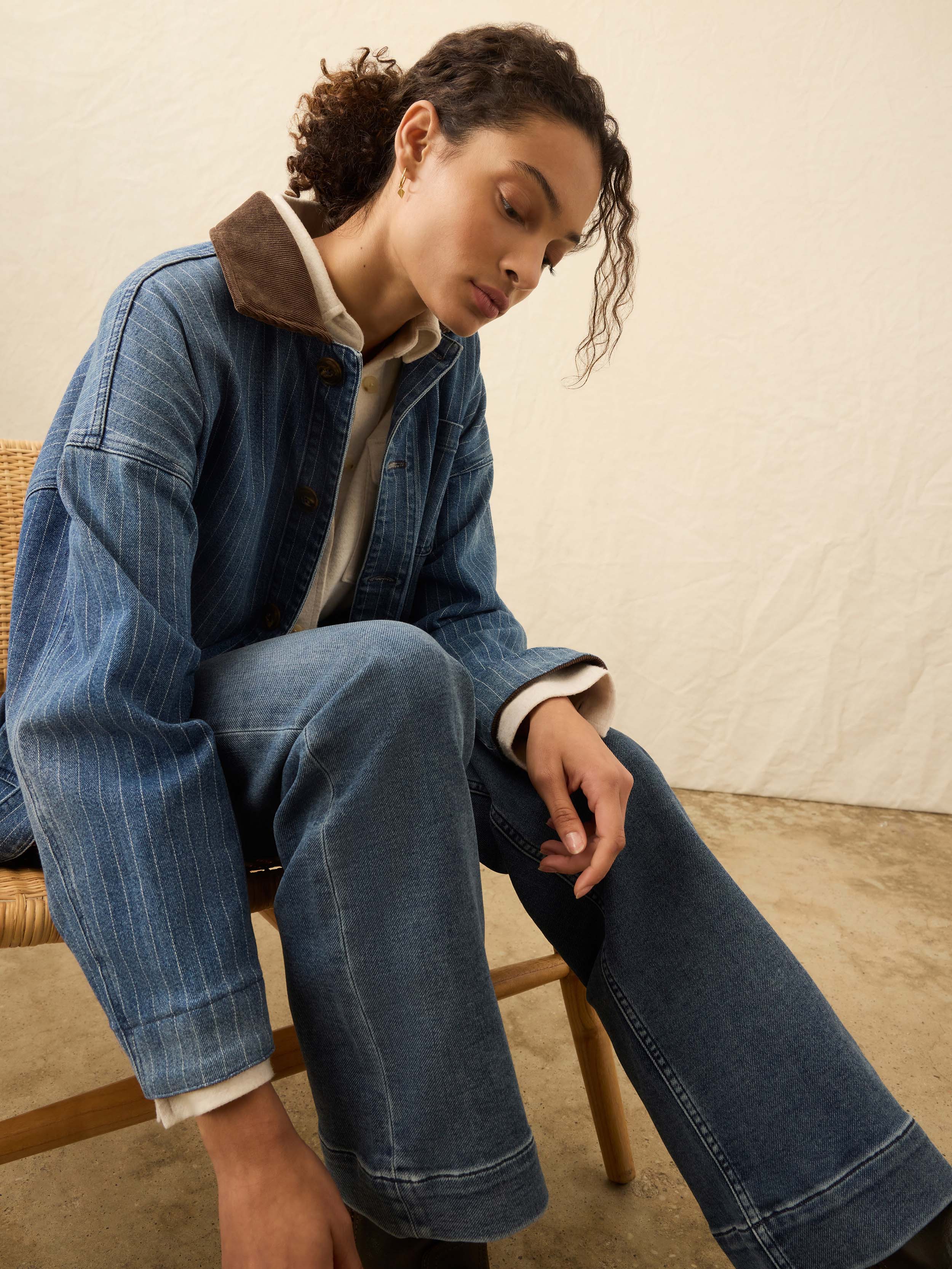 Sunwashed Denim Barn Jacket - Dusk Stripe Wash | Faherty Brand