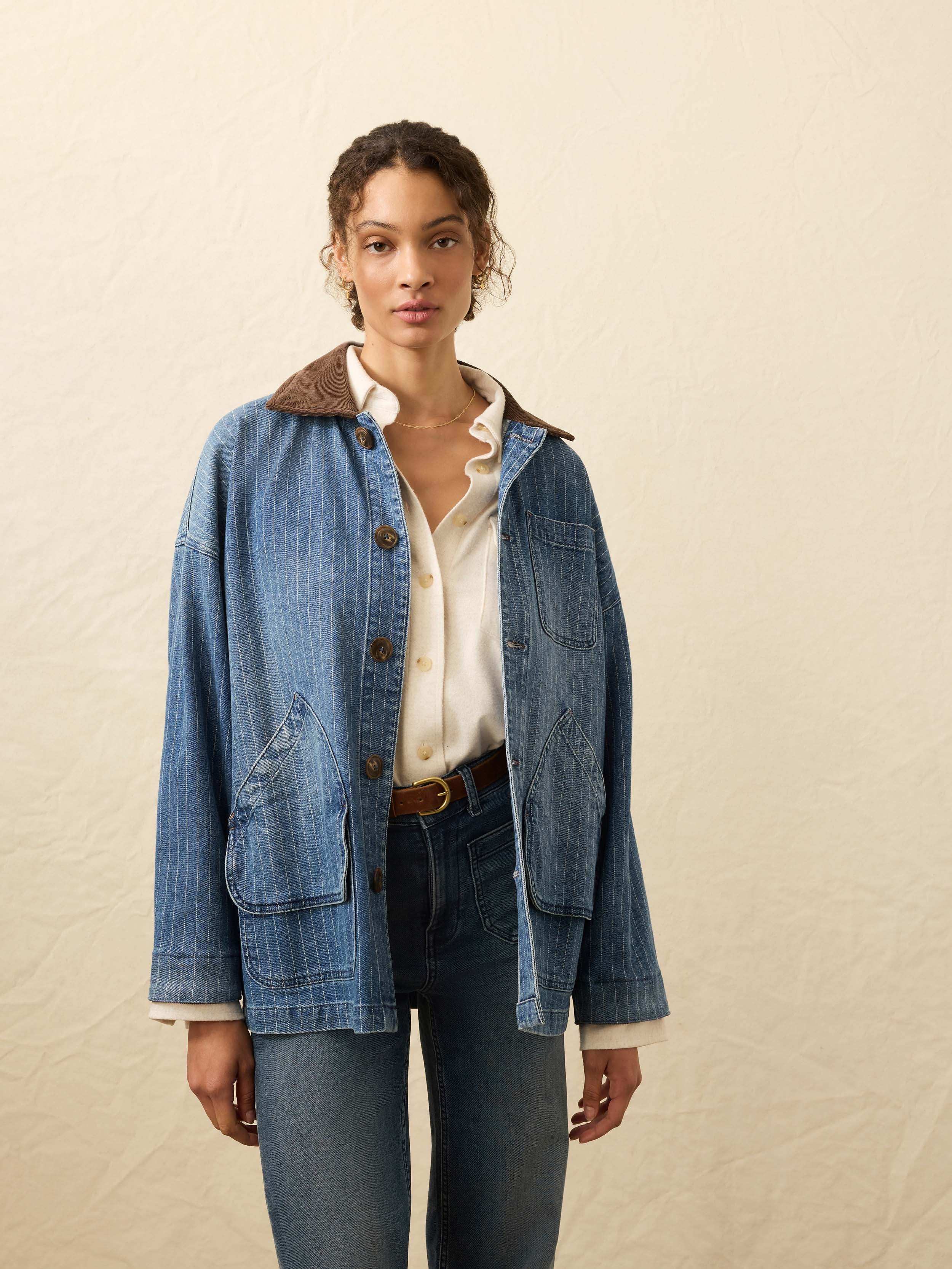 Sunwashed Denim Barn Jacket - Dusk Stripe Wash | Faherty Brand