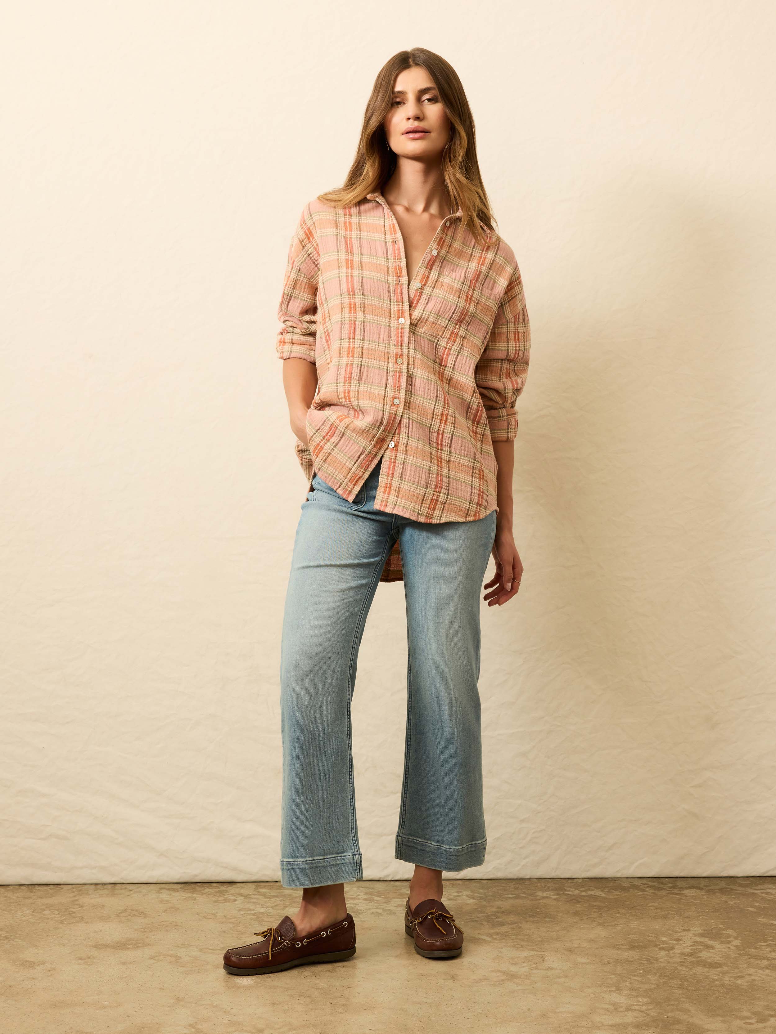 Dune Cotton Gauze Relaxed Shirt - Tinted Rose Water Plaid | Faherty Brand
