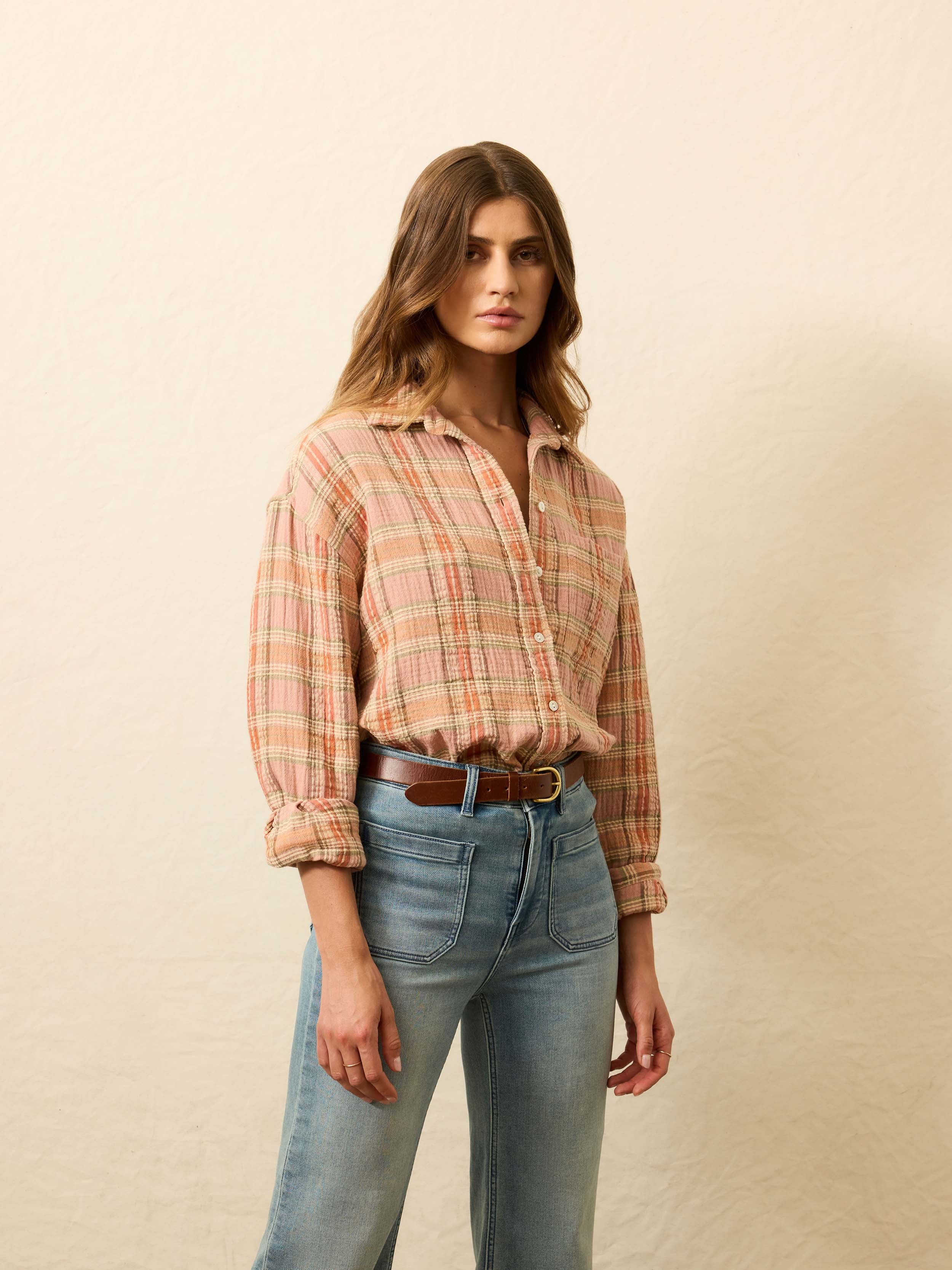 Dune Cotton Gauze Relaxed Shirt - Tinted Rose Water Plaid | Faherty Brand