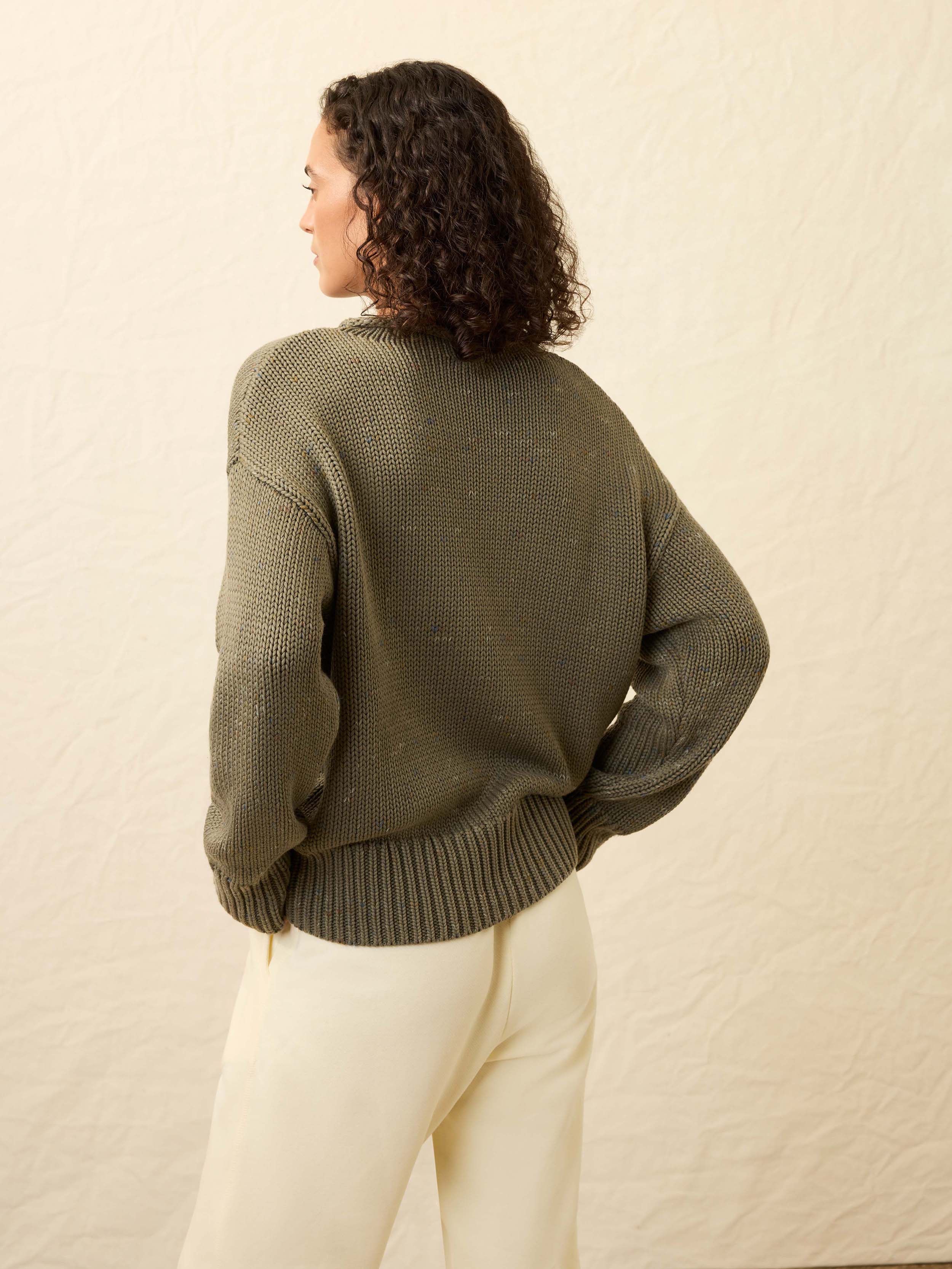 Sunwashed Cotton Roll Neck Sweater - Sage | Faherty Brand