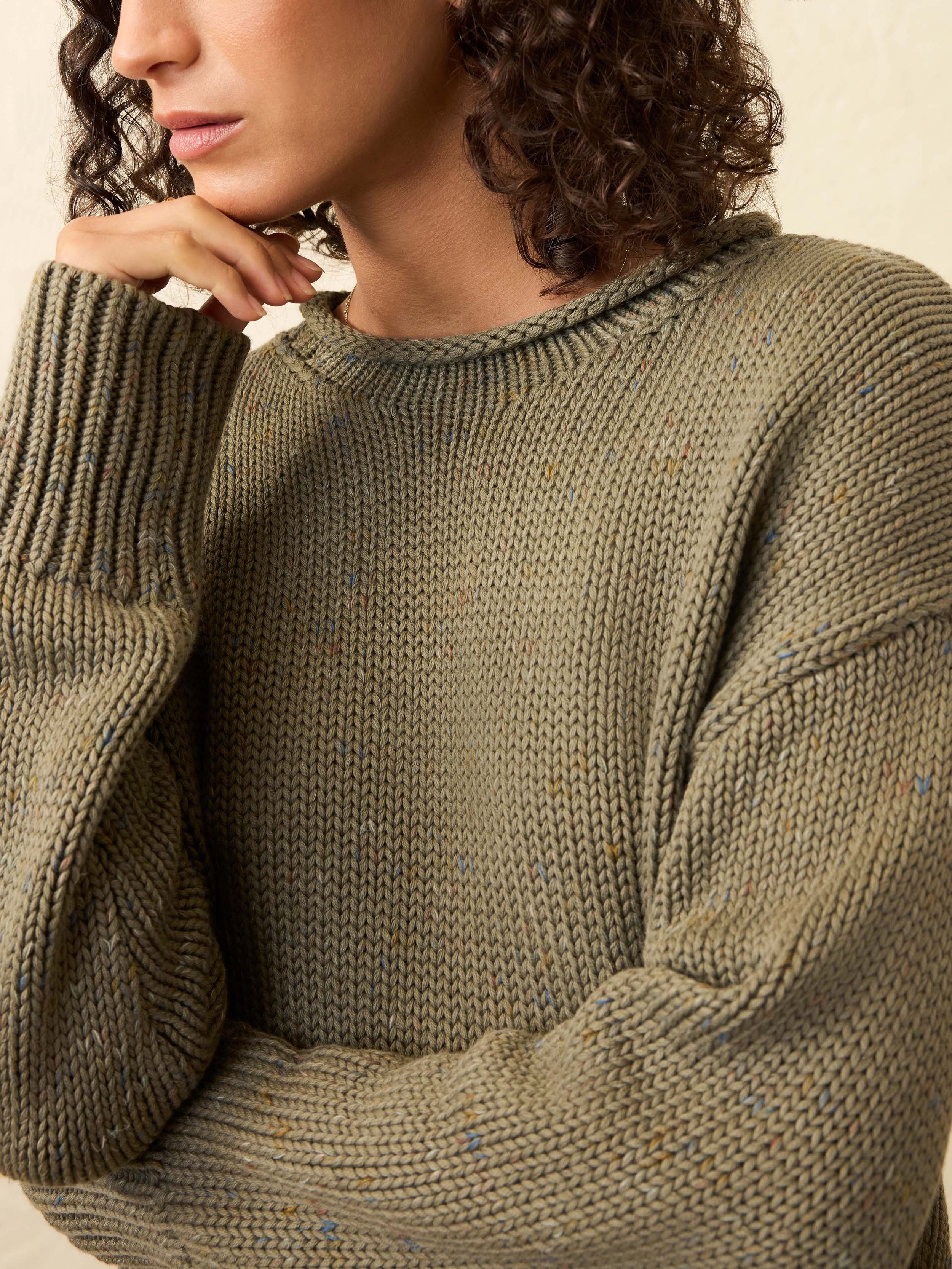Sunwashed Cotton Roll Neck Sweater - Sage | Faherty Brand
