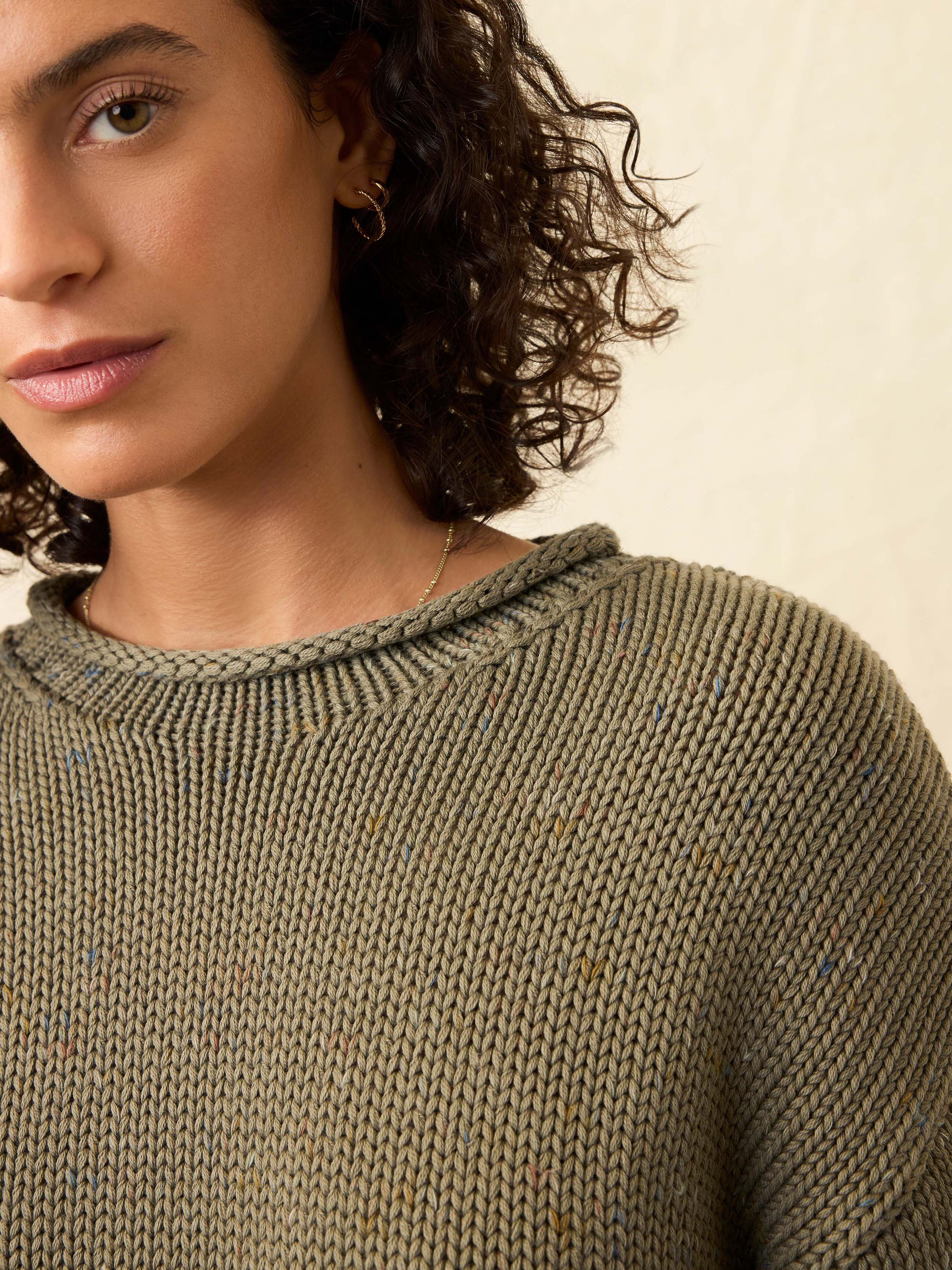 Sunwashed Cotton Roll Neck Sweater - Sage | Faherty Brand