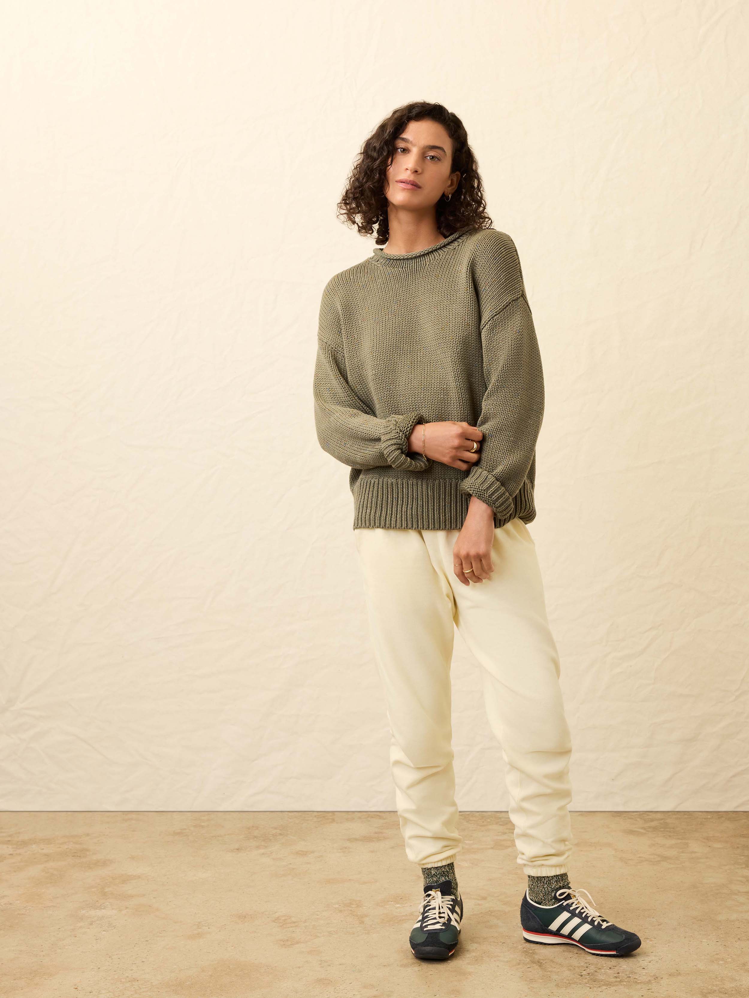 Sunwashed Cotton Roll Neck Sweater - Sage | Faherty Brand