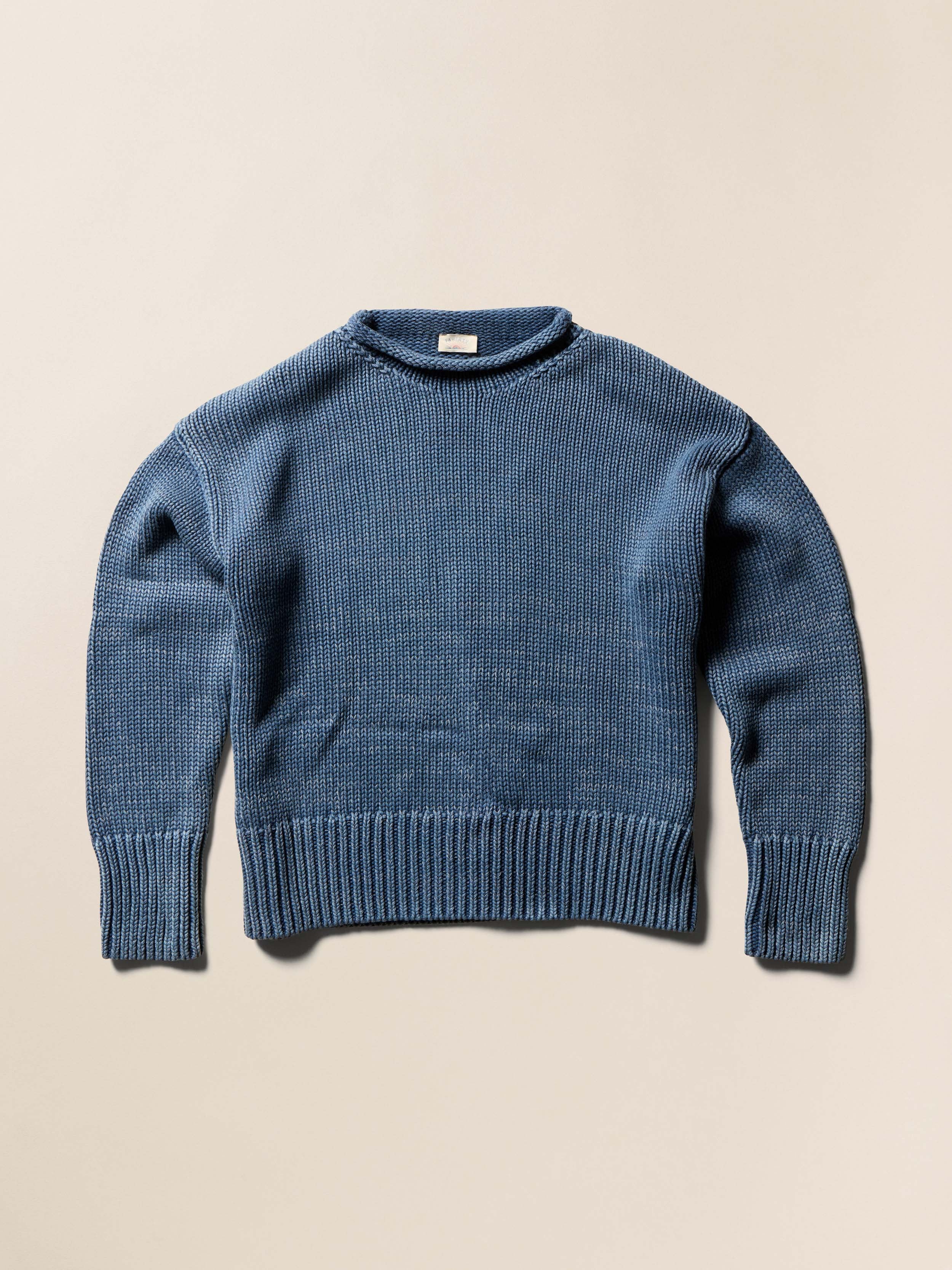 Sunwashed Cotton Roll Neck Sweater - Blue | Faherty Brand