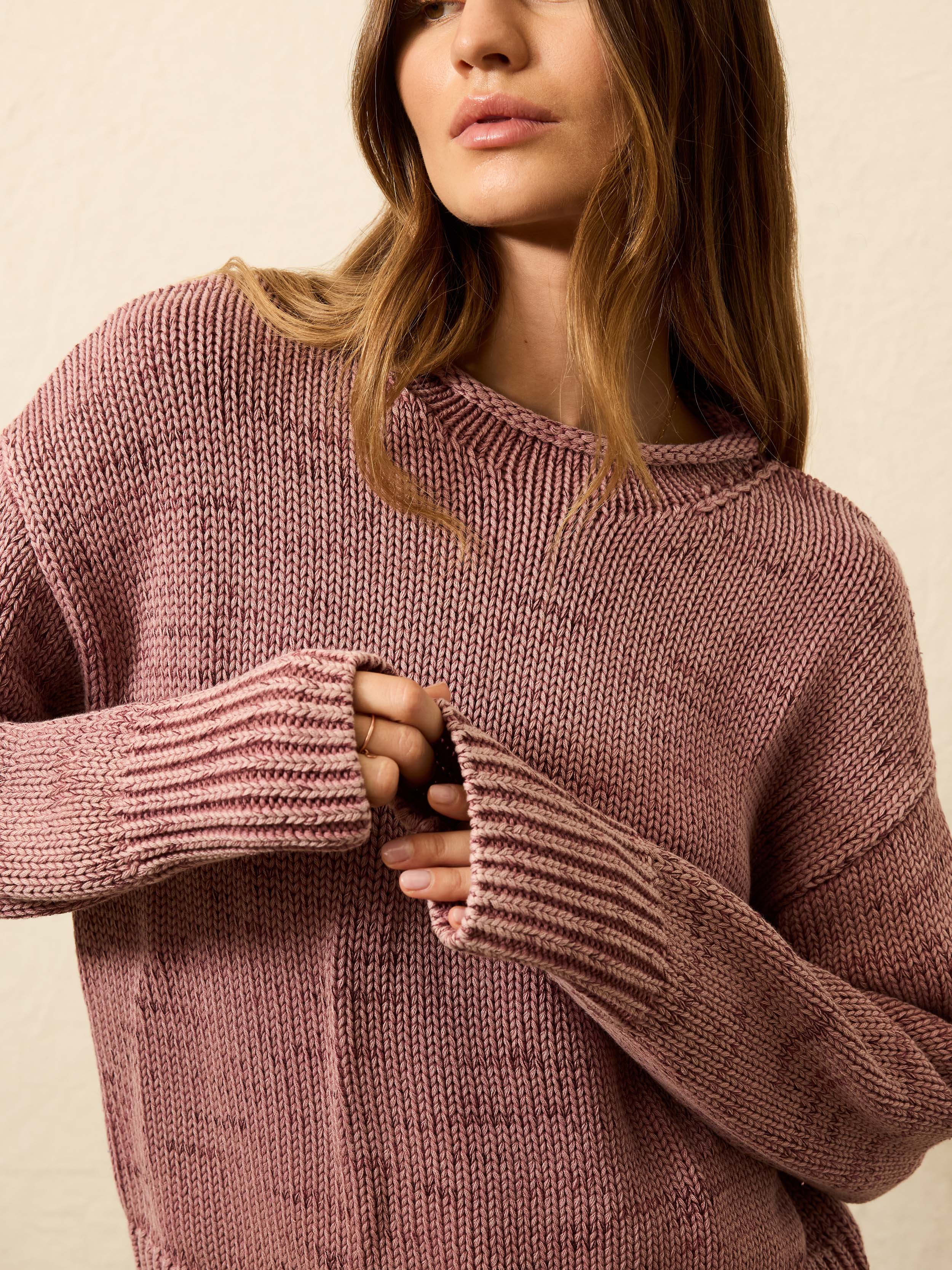 Sunwashed Cotton Roll Neck Sweater - Nostalgia Rose | Faherty Brand