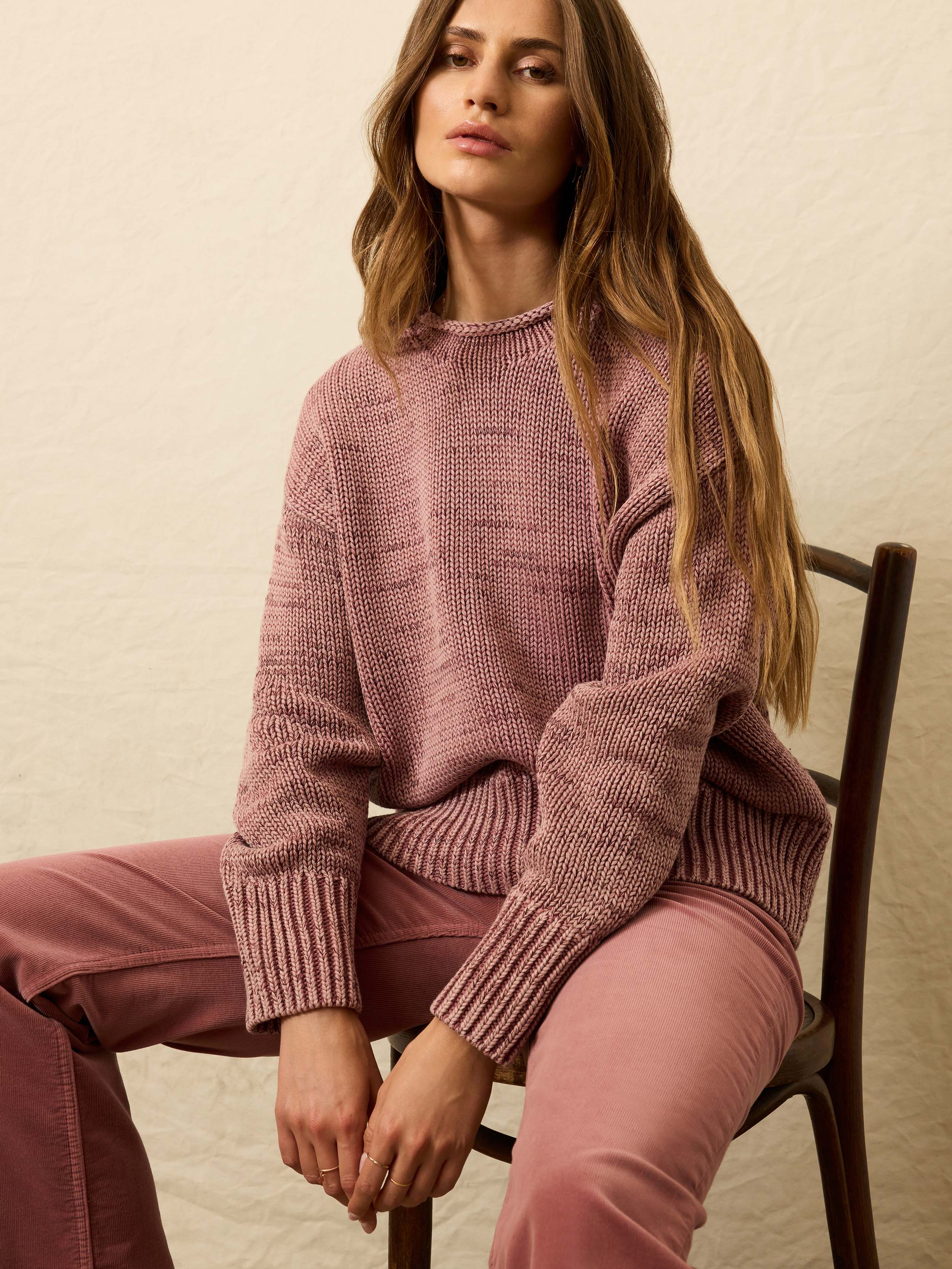 Sunwashed Cotton Roll Neck Sweater - Nostalgia Rose | Faherty Brand