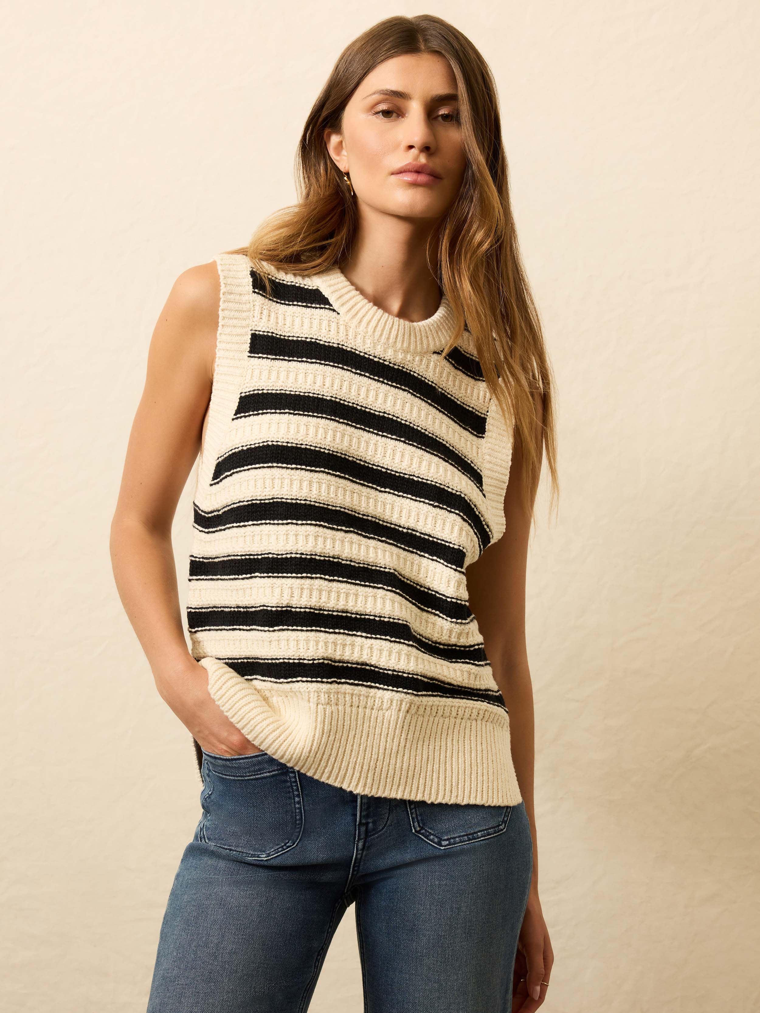 Heirloom Cotton Sweater Vest - Licorice Lines | Faherty Brand