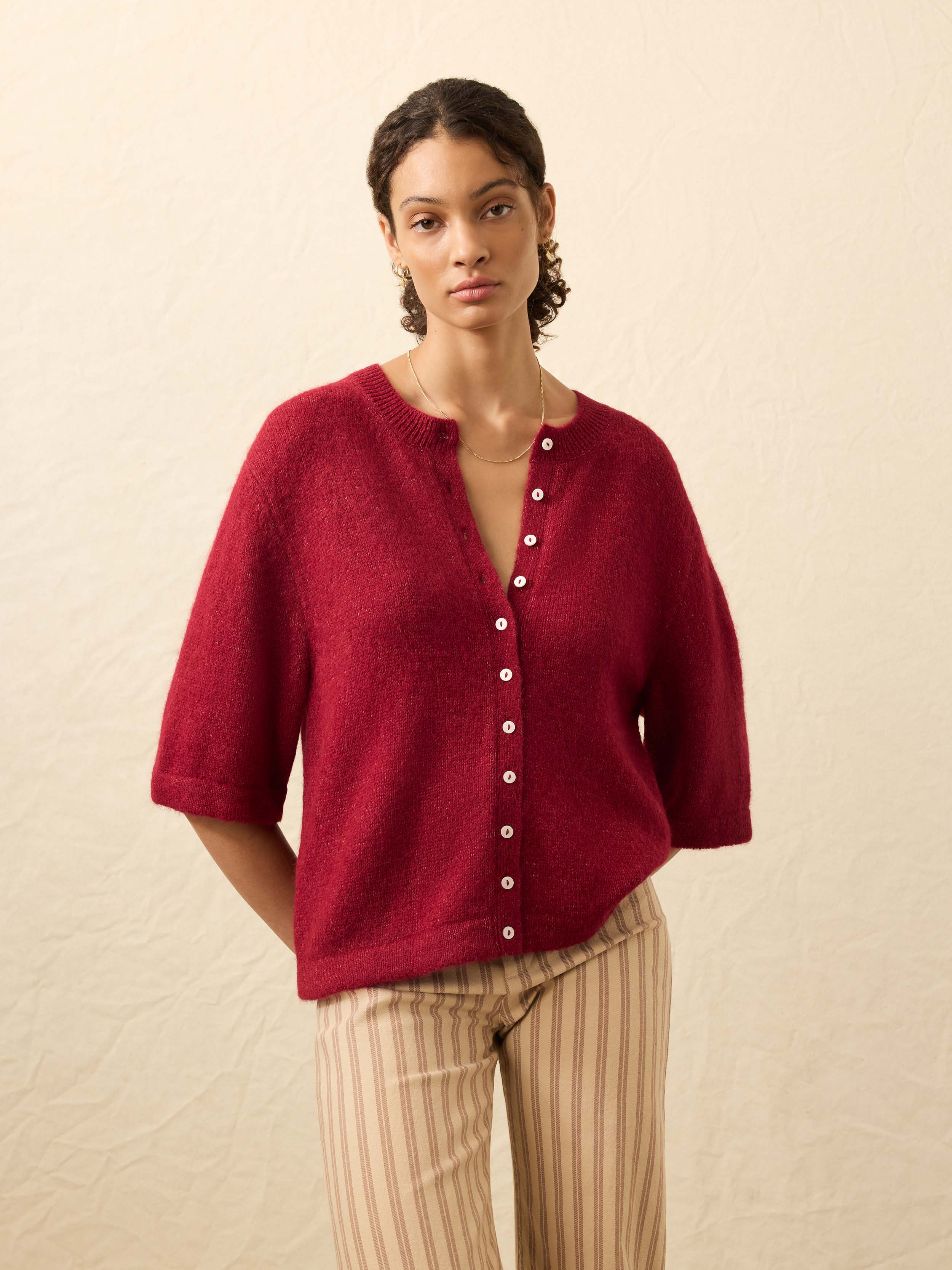 Apres Alpaca Cardigan - Wine Rust | Faherty Brand
