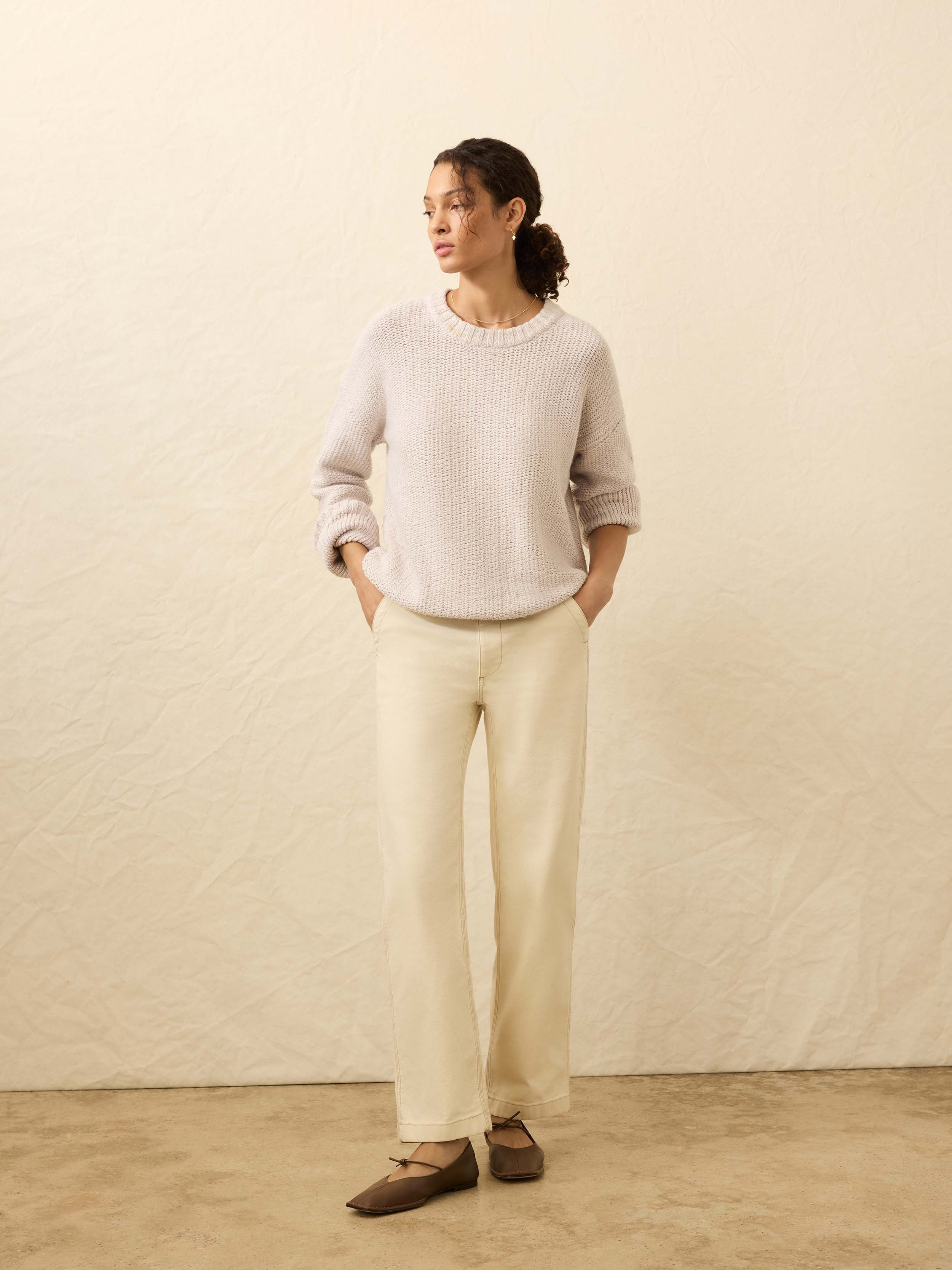 Heirloom Cotton  Relaxed Crew - Seafog Stripe | Faherty Brand