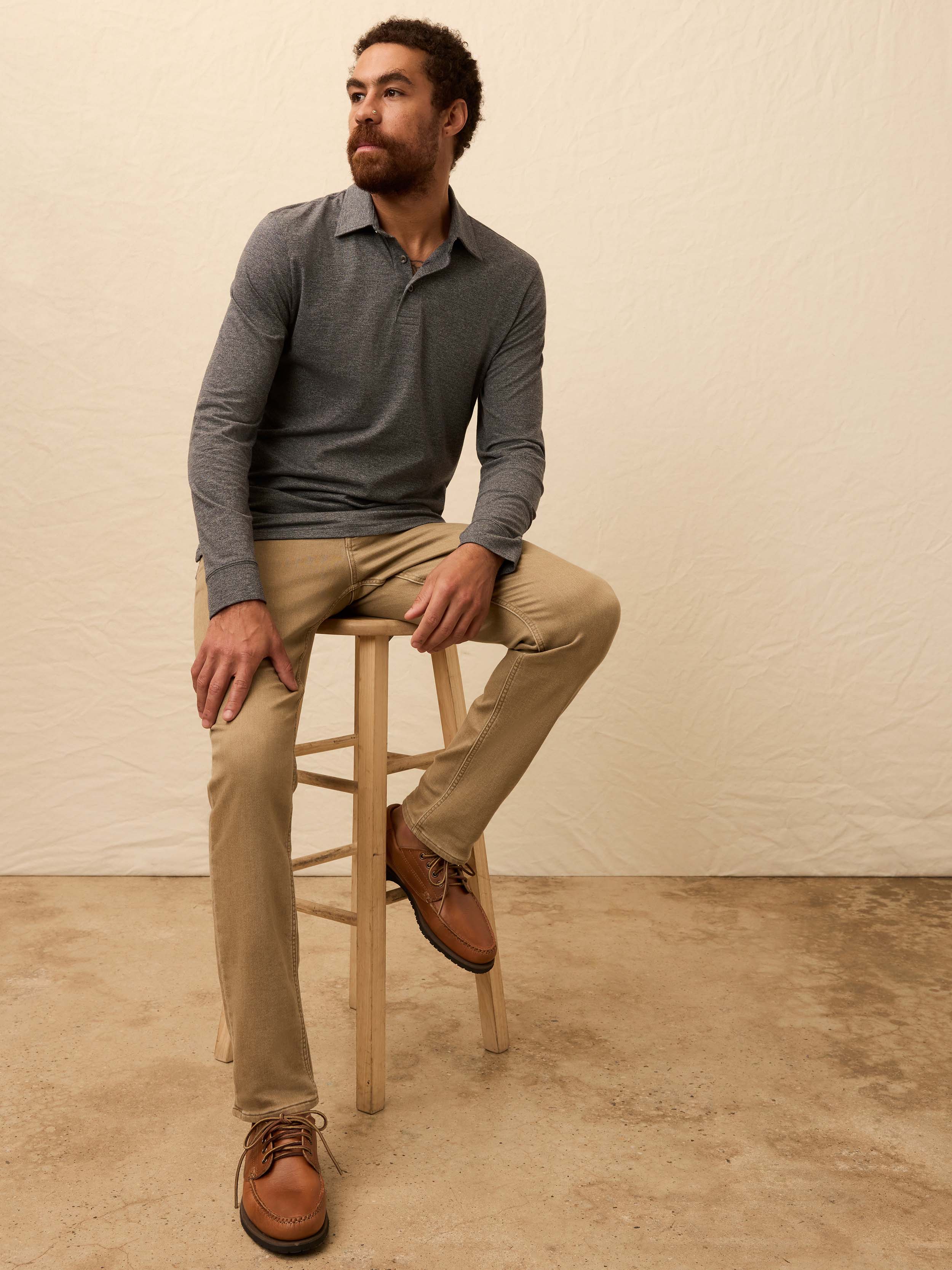 Long-Sleeve Movement™ Pique Polo - Dusty Iron Heather | Faherty Brand