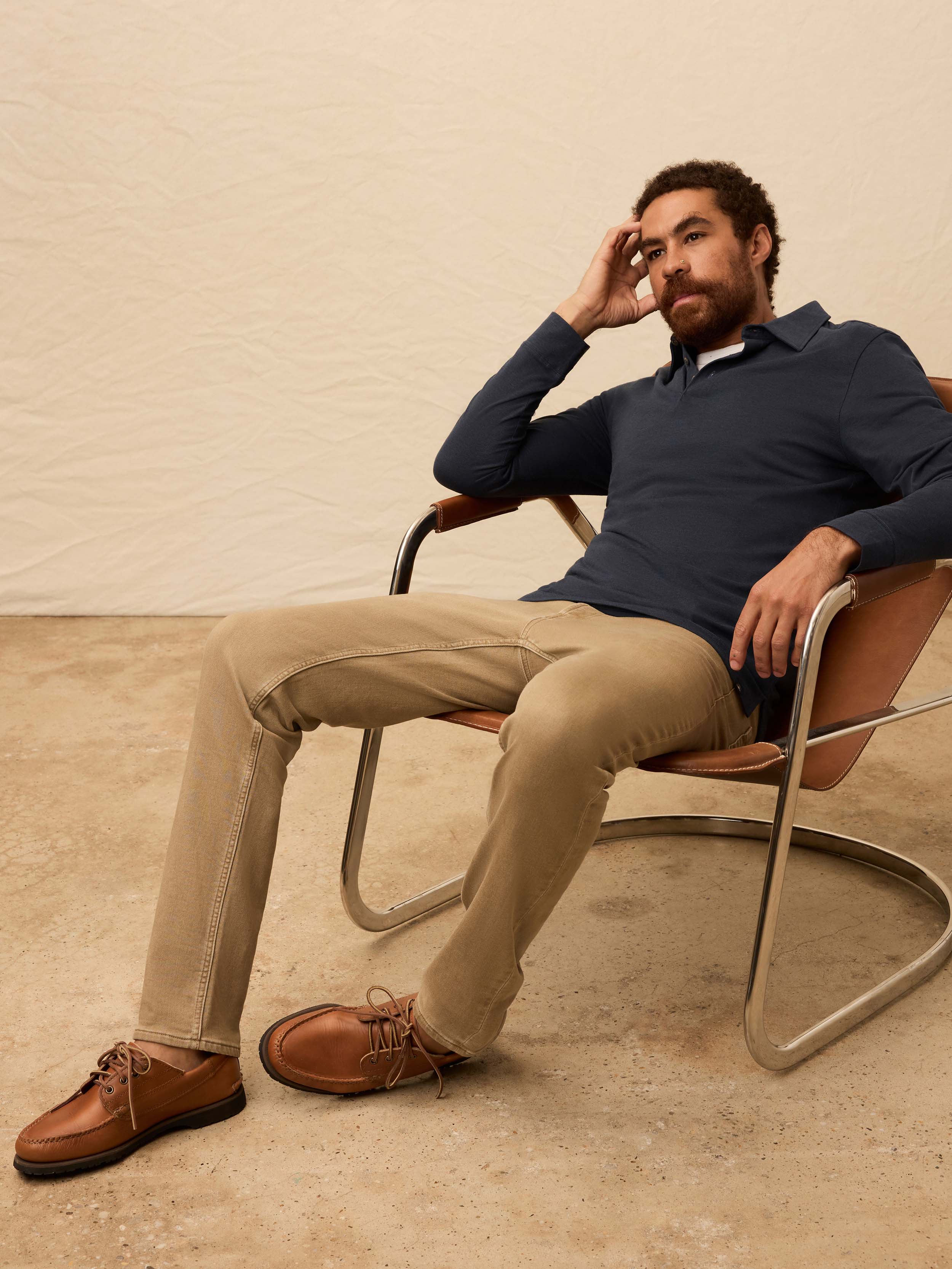 Long-Sleeve Movement™ Pique Polo - Harbor Night Heather | Faherty Brand