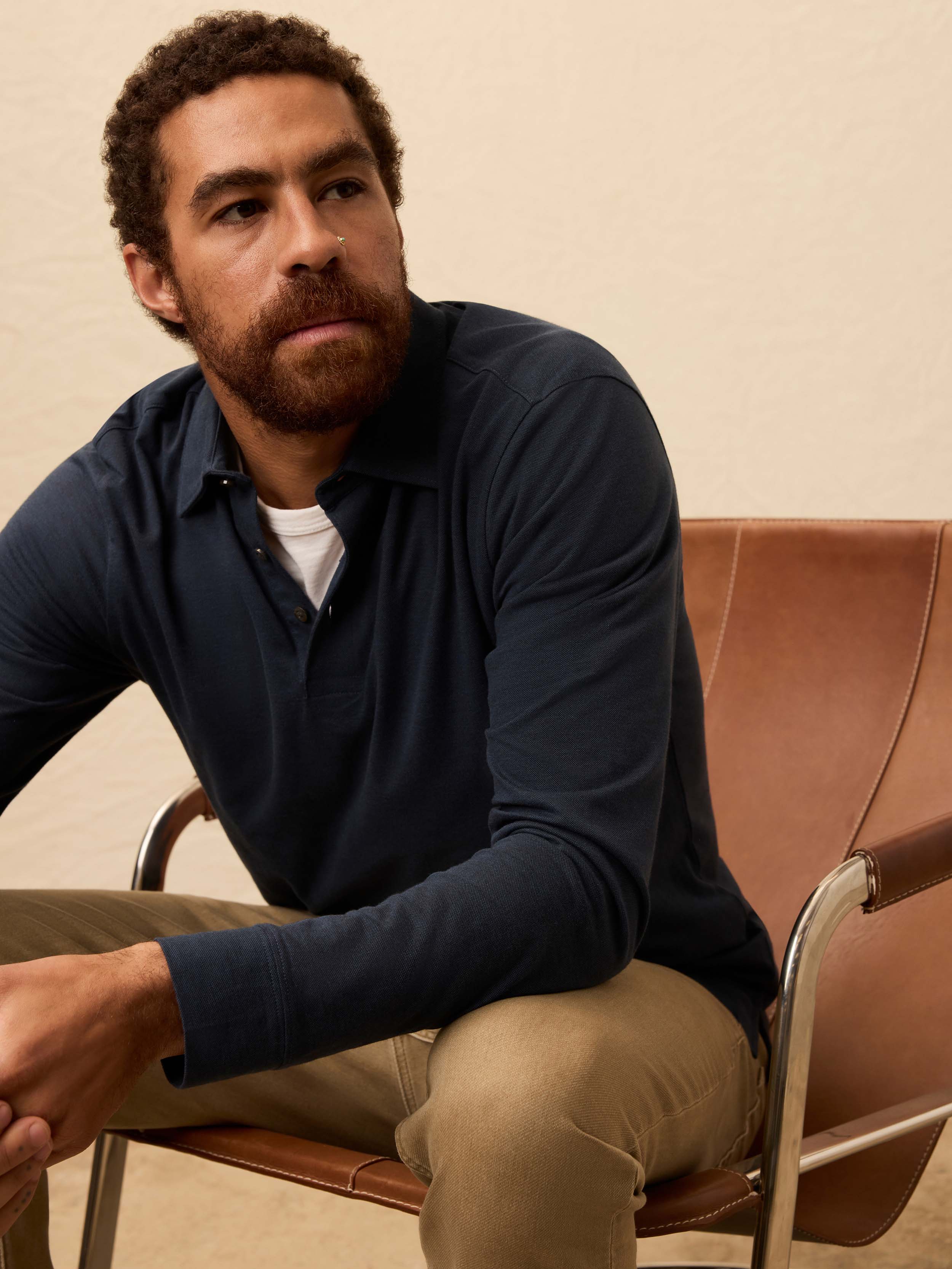 Long-Sleeve Movement™ Pique Polo - Harbor Night Heather | Faherty Brand