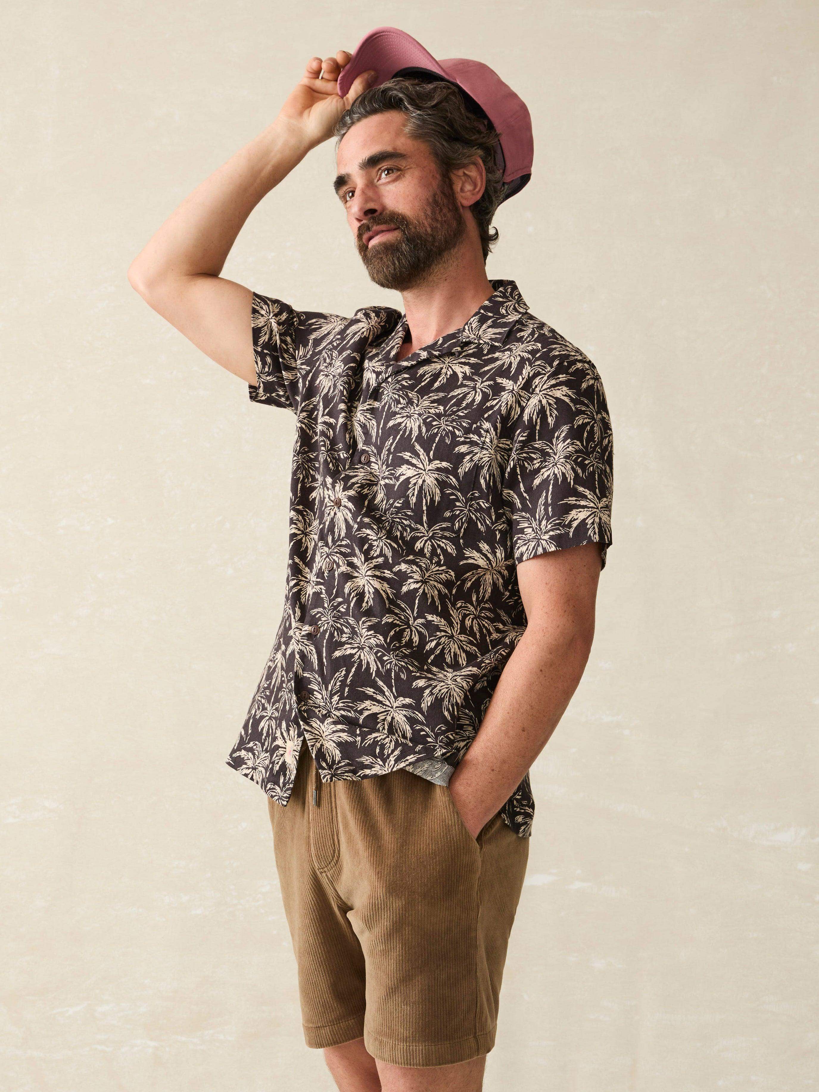 Short-Sleeve Hemp Blend Camp Shirt - Charcoal Tropic Trees | Faherty Brand