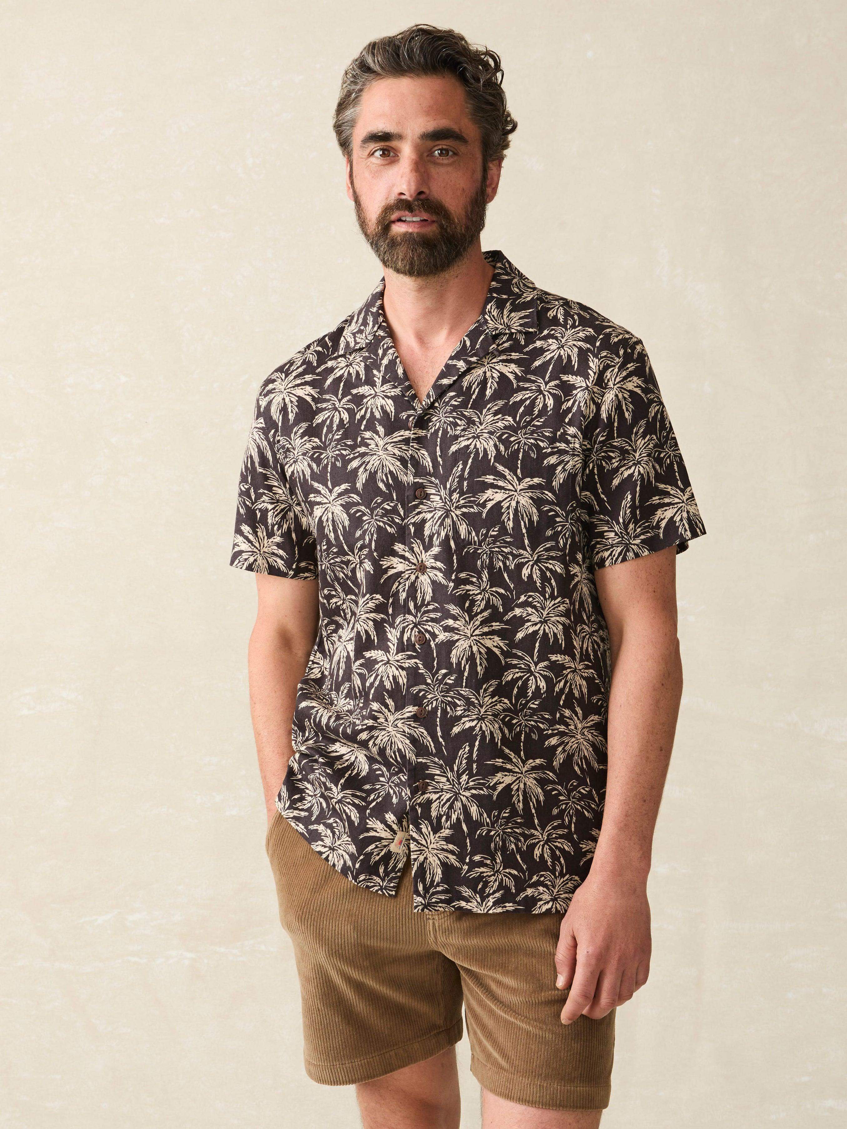Short-Sleeve Hemp Blend Camp Shirt - Charcoal Tropic Trees | Faherty Brand