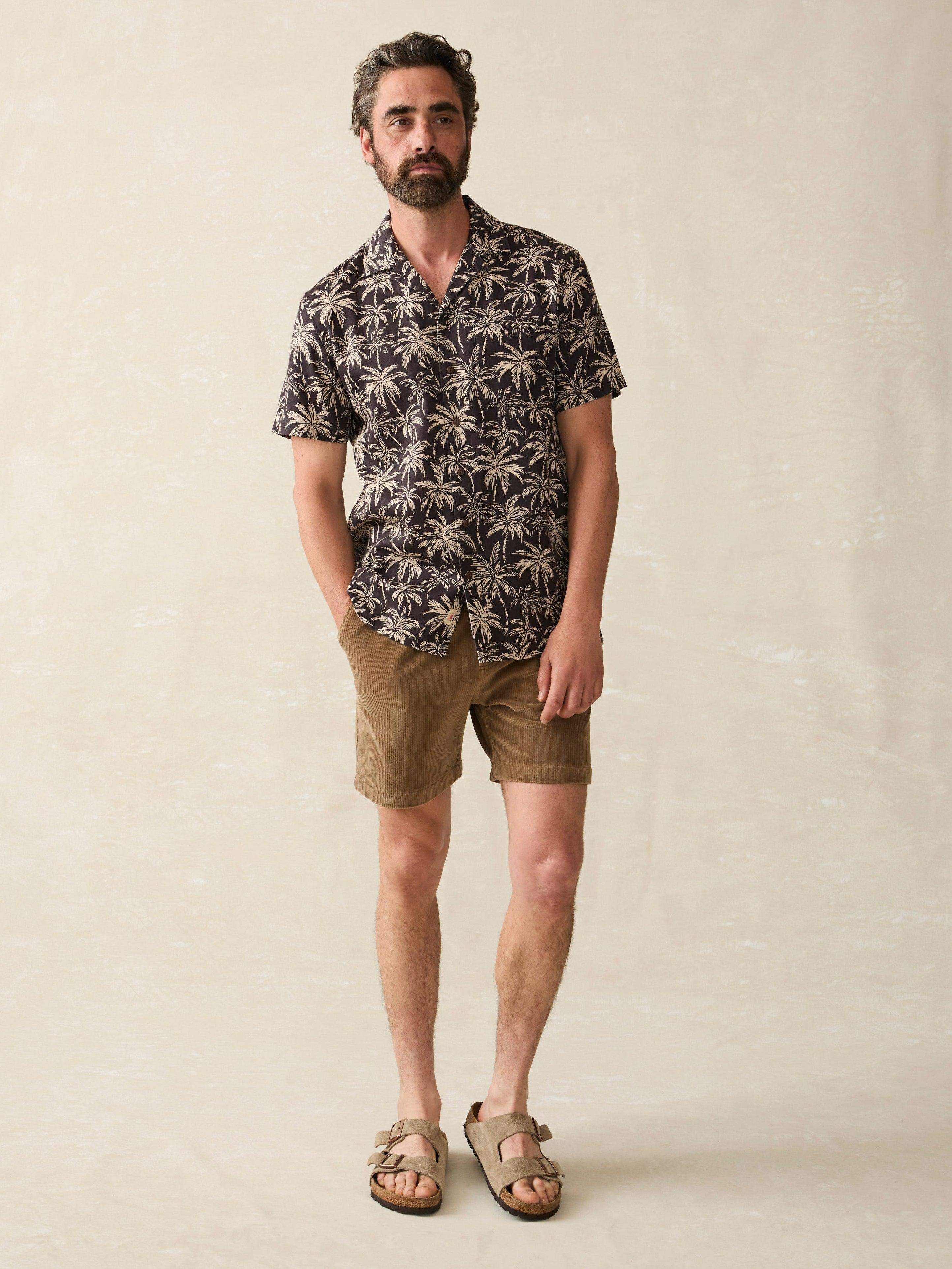 Short-Sleeve Hemp Blend Camp Shirt - Charcoal Tropic Trees | Faherty Brand