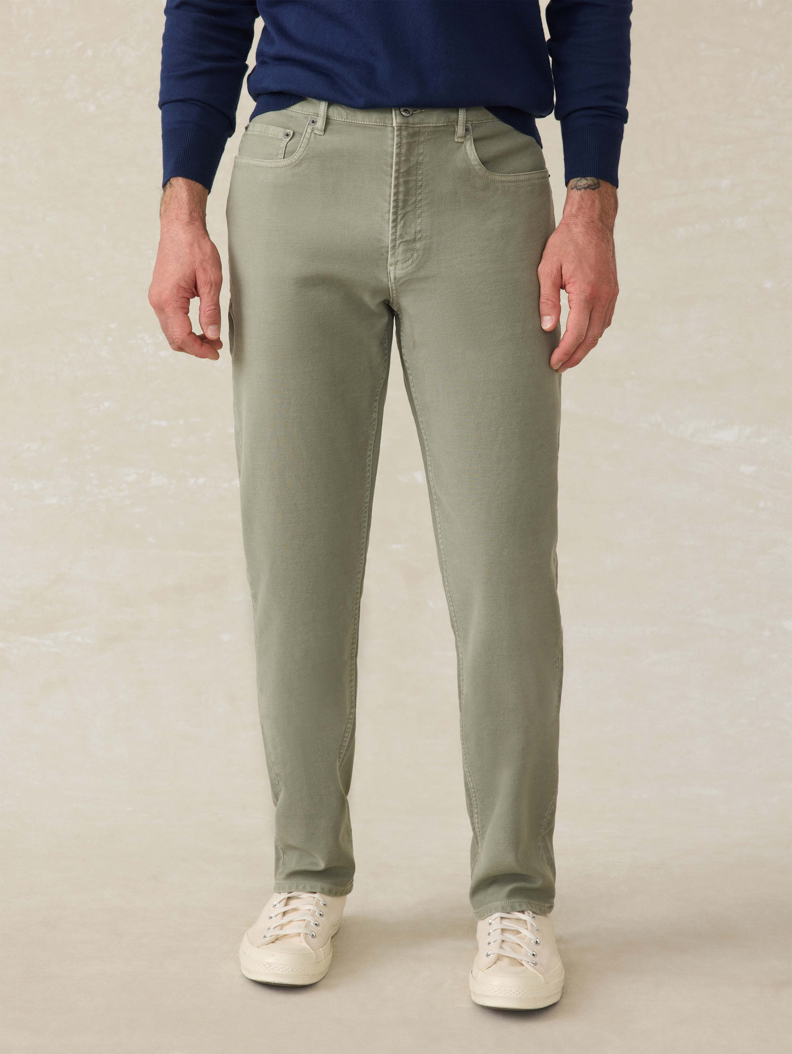 Stretch Terry 5-Pocket Pant - Faded Olive | Faherty Brand