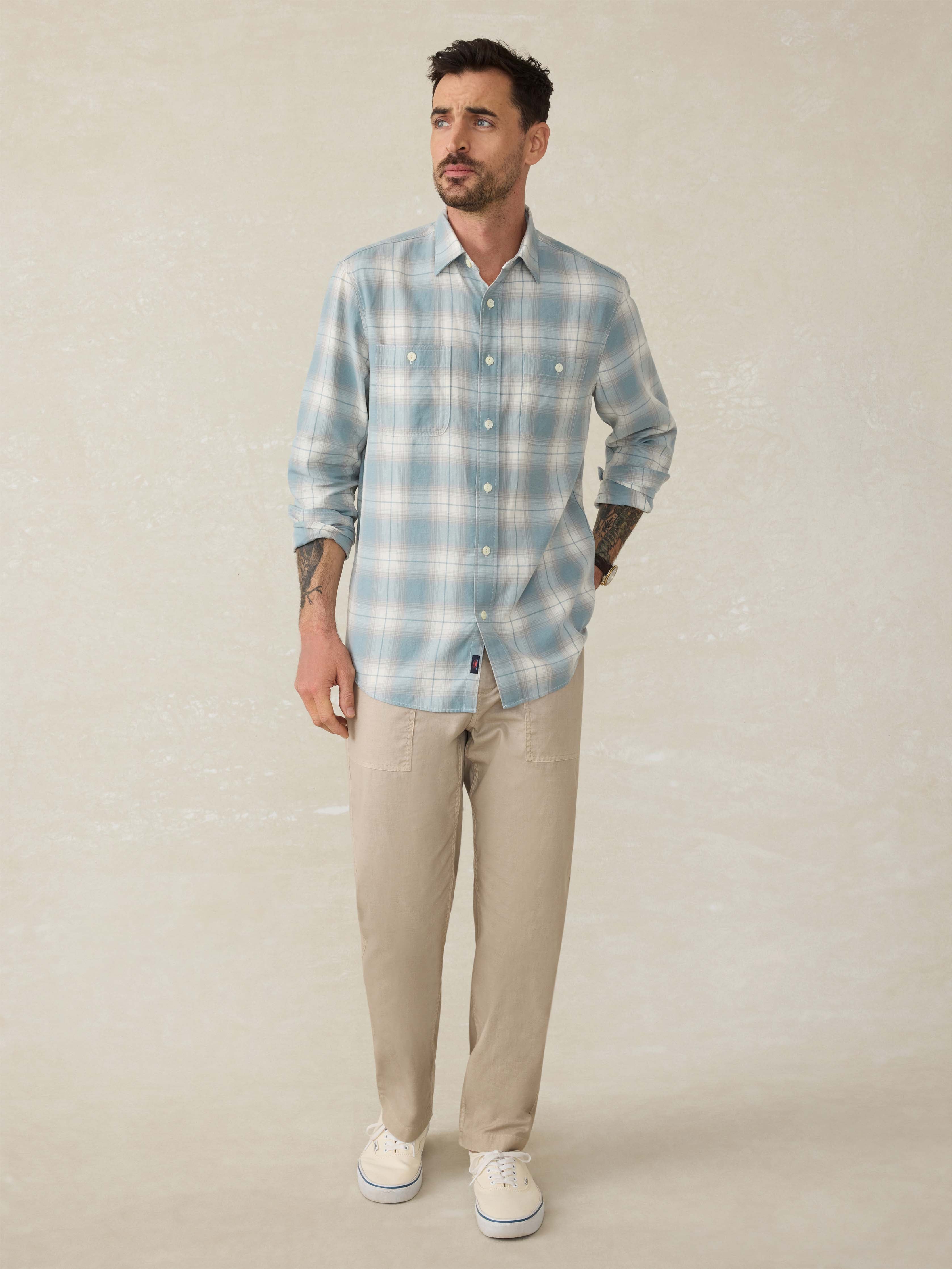 Tried & True Chambray Workshirt - Emerald Coast Plaid | Faherty Brand